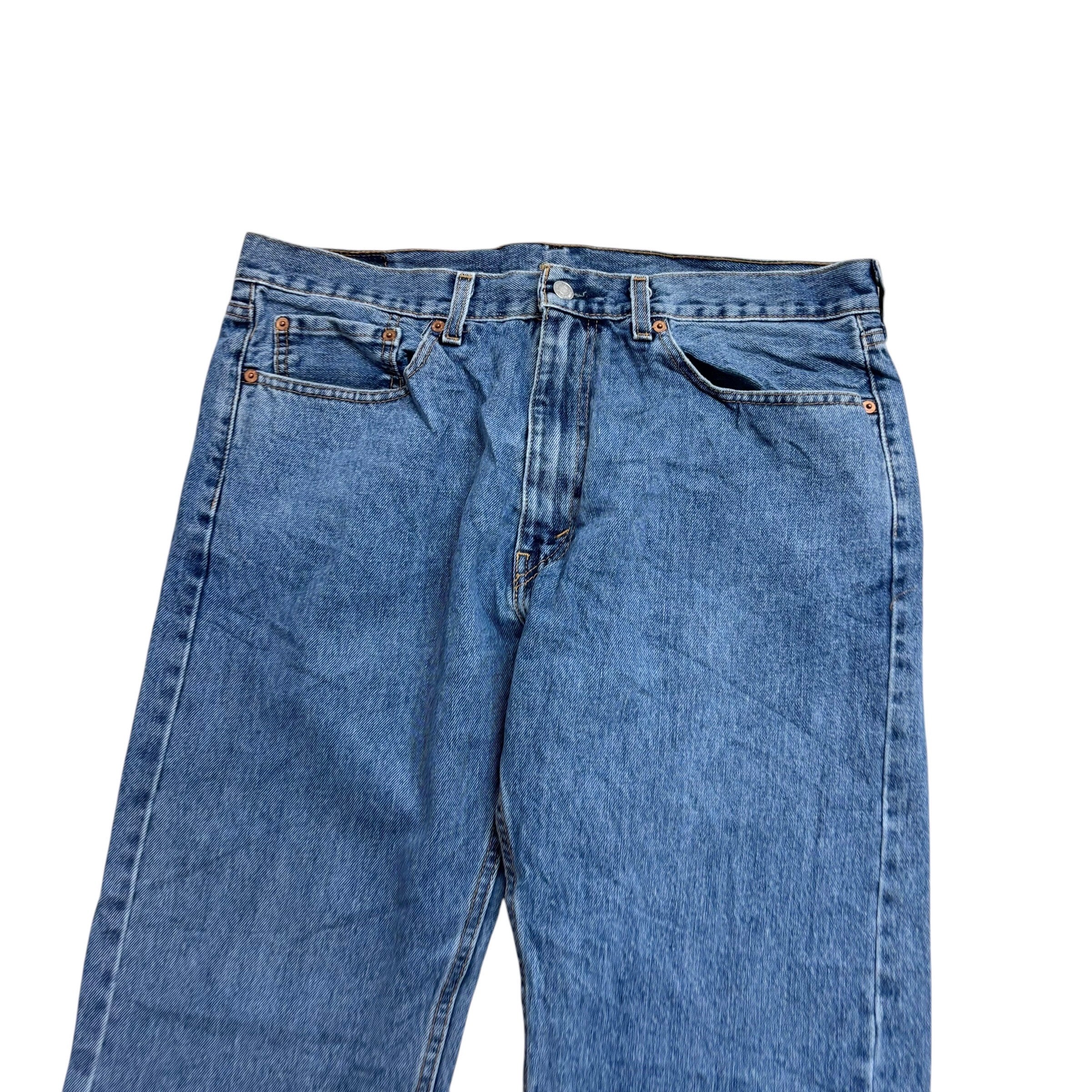 Levis 505 Jeans W36 L32 Mens Mid Blue Regular Straight Fit Denim (E)