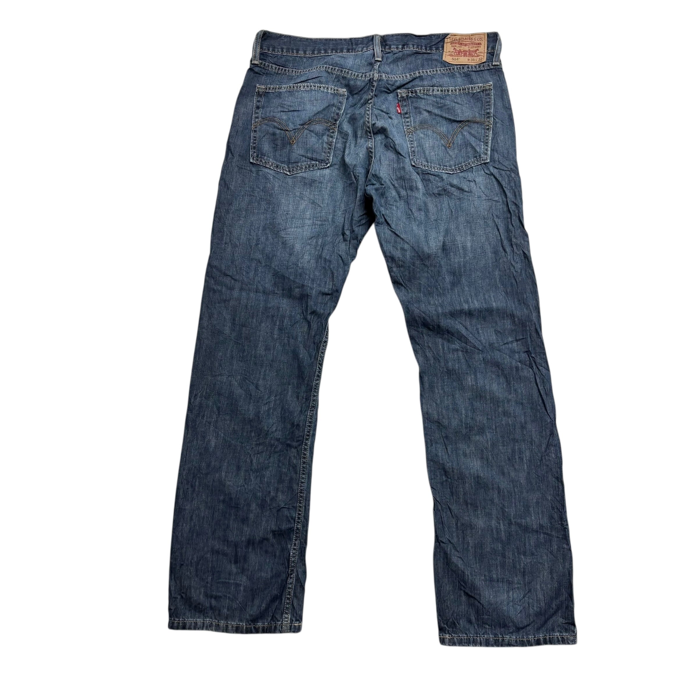 Levis 514 Jeans W36 L32 Mens Dark Blue Regular Straight Fit Vintage Denim (E)