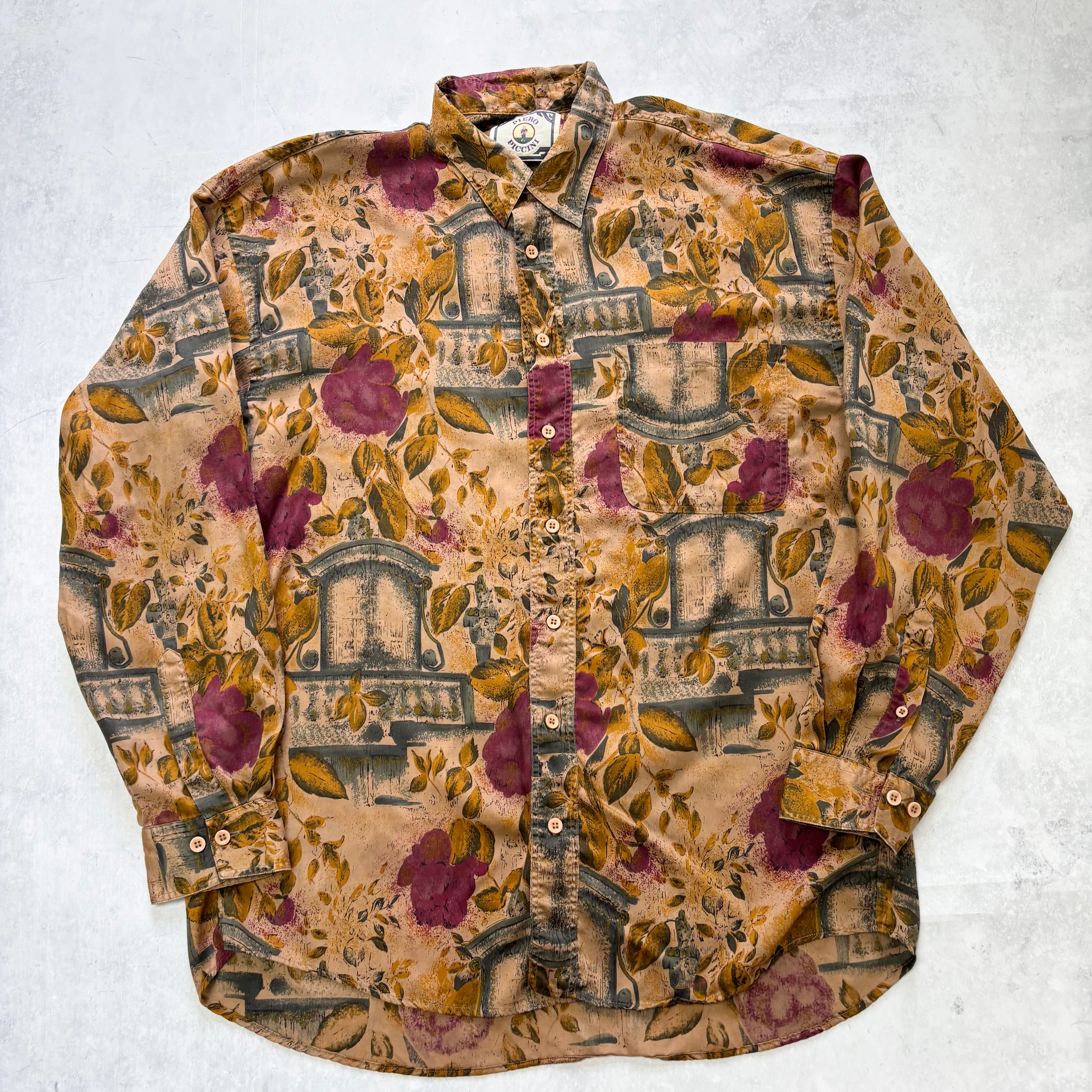 Vintage Patterned Shirt Mens Large Abstract Print Long Sleeve (E)