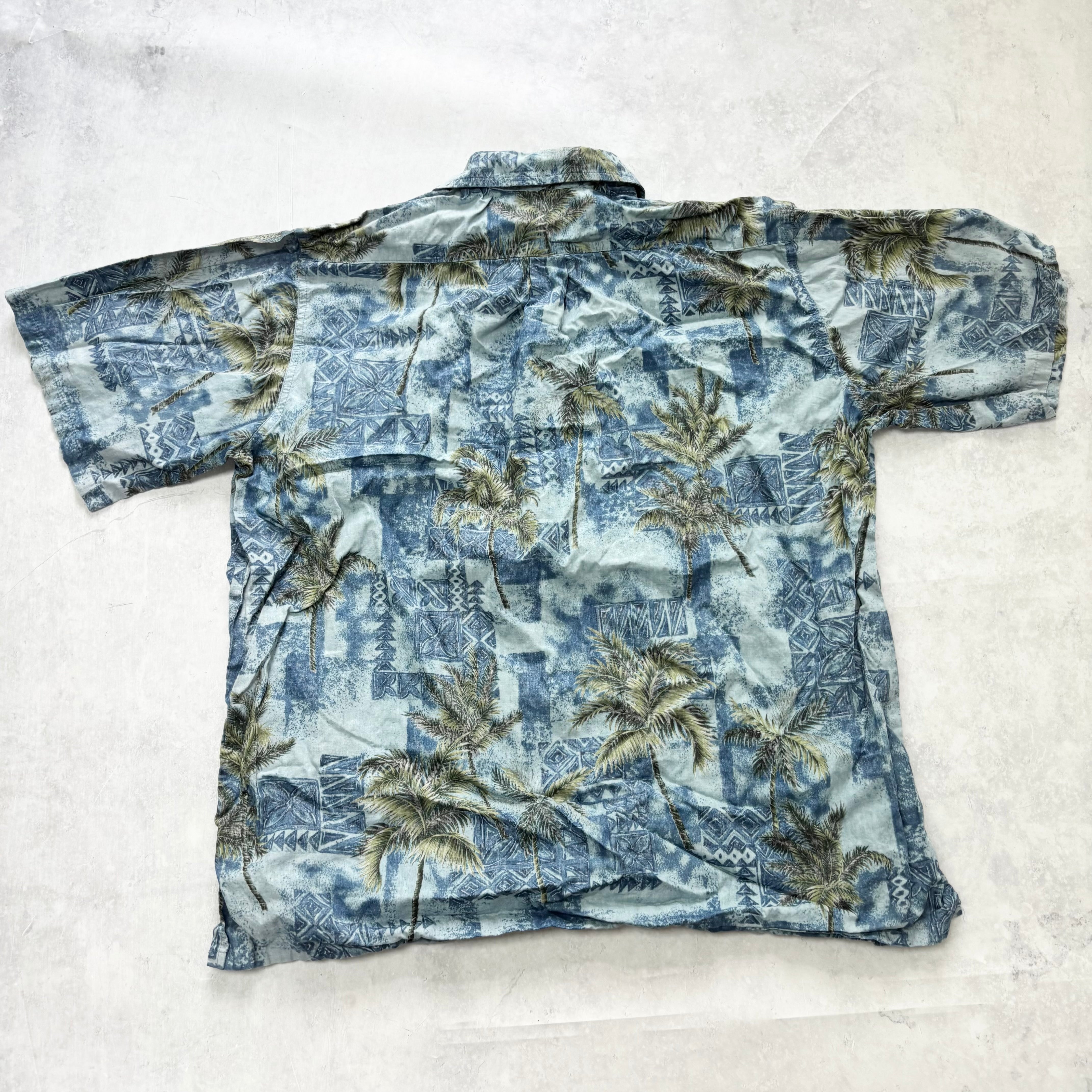 Vintage Hawaiian Shirt Mens XL Blue Floral Aloha Short Sleeve Cotton (E)