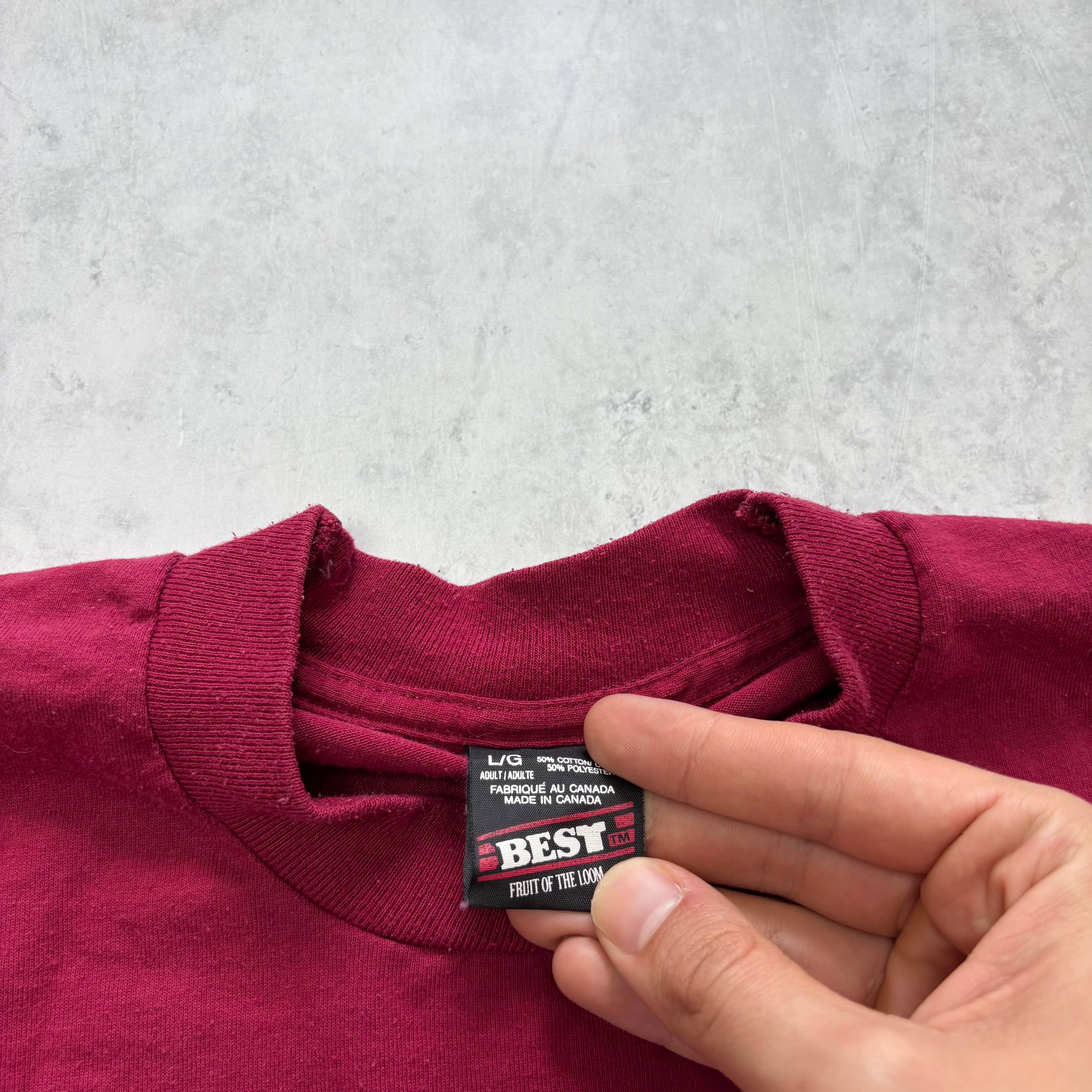 Vintage T Shirt Mens Large Burgundy Single Stitch Graphic Print 90s USA Nature