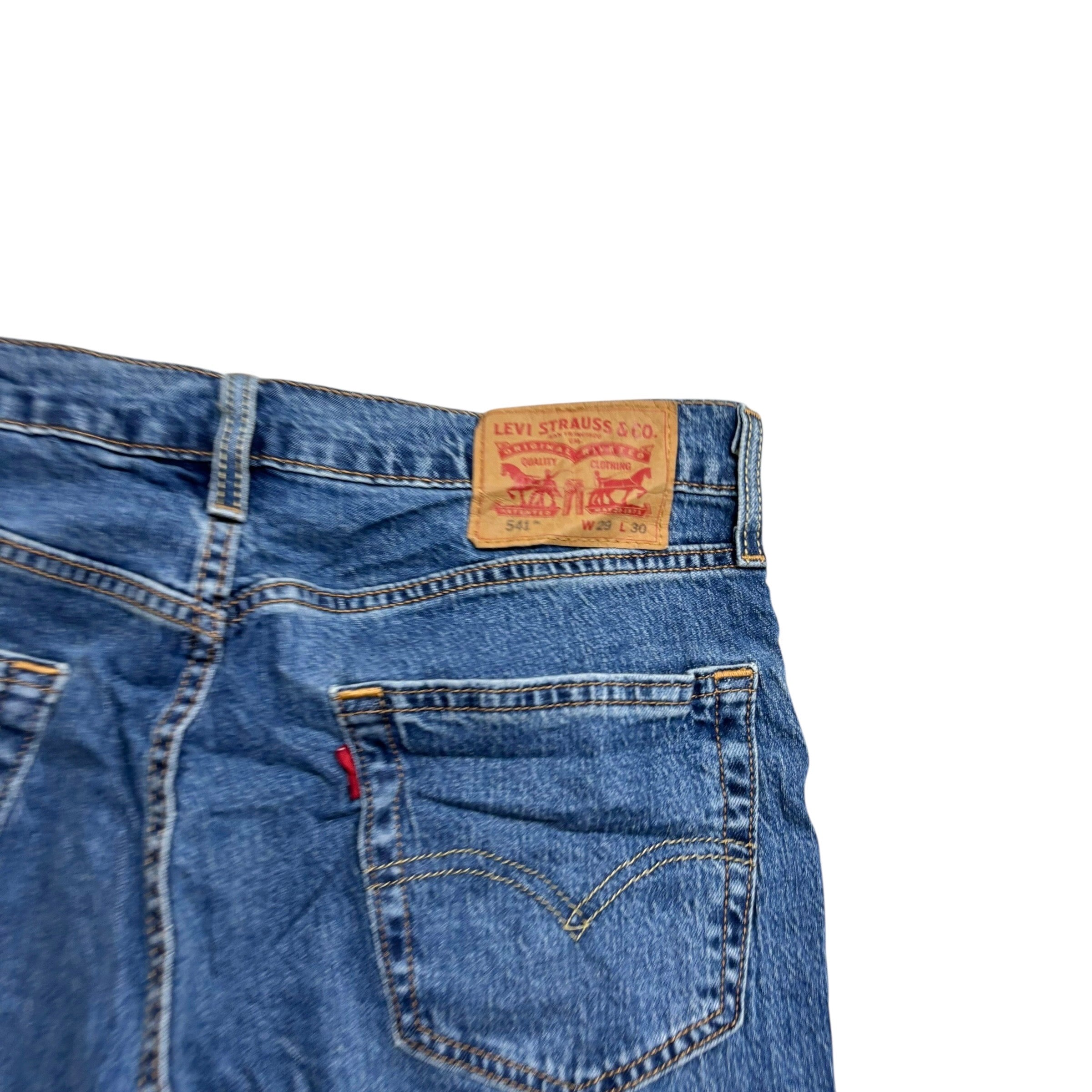 Levis 541 Jeans W29 L30 Mens Mid Blue Athletic Tapered Fit Stretch Denim (E)