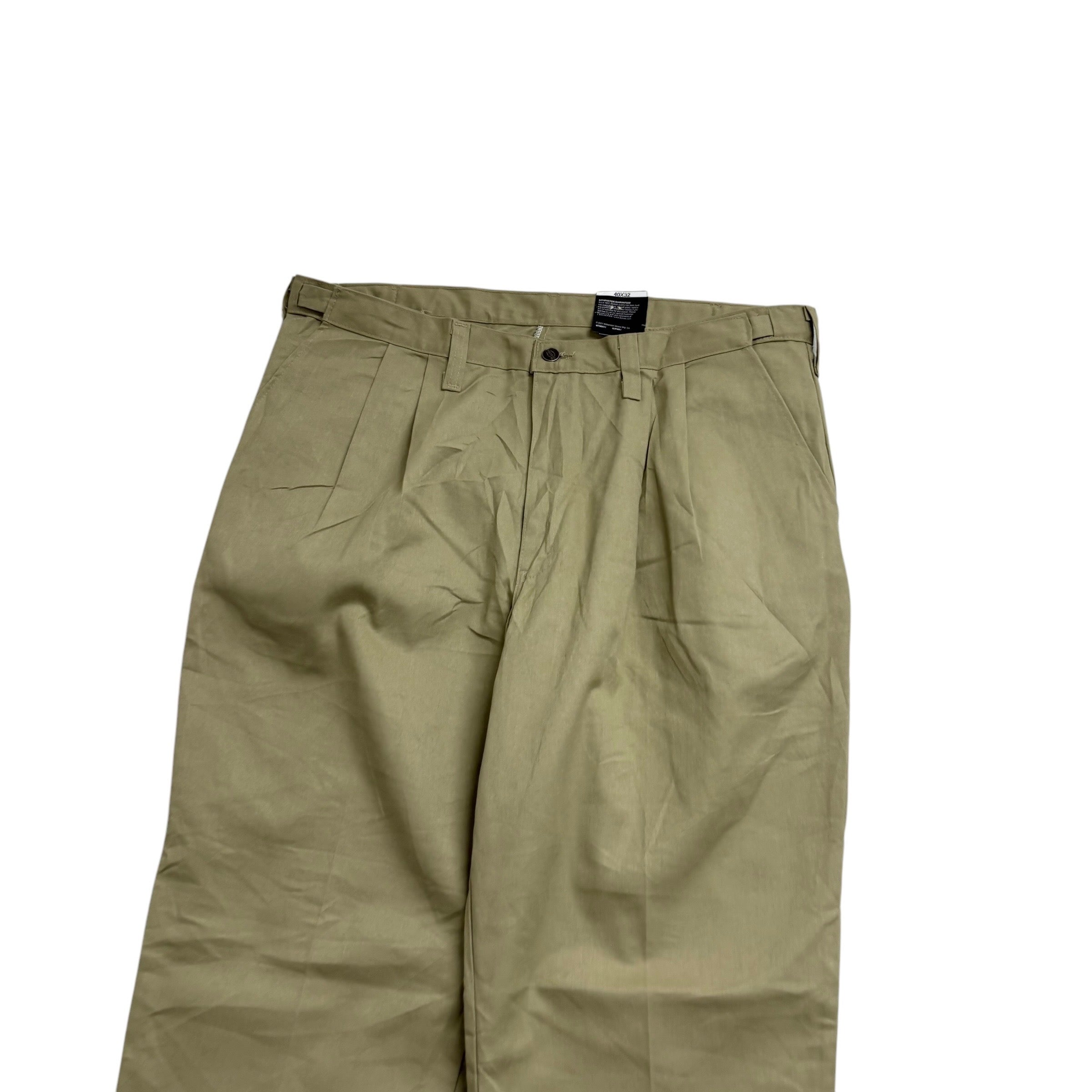 Dickies Pleated Trousers W40 L32 Mens Beige Pants Relaxed Straight Fit Workwear