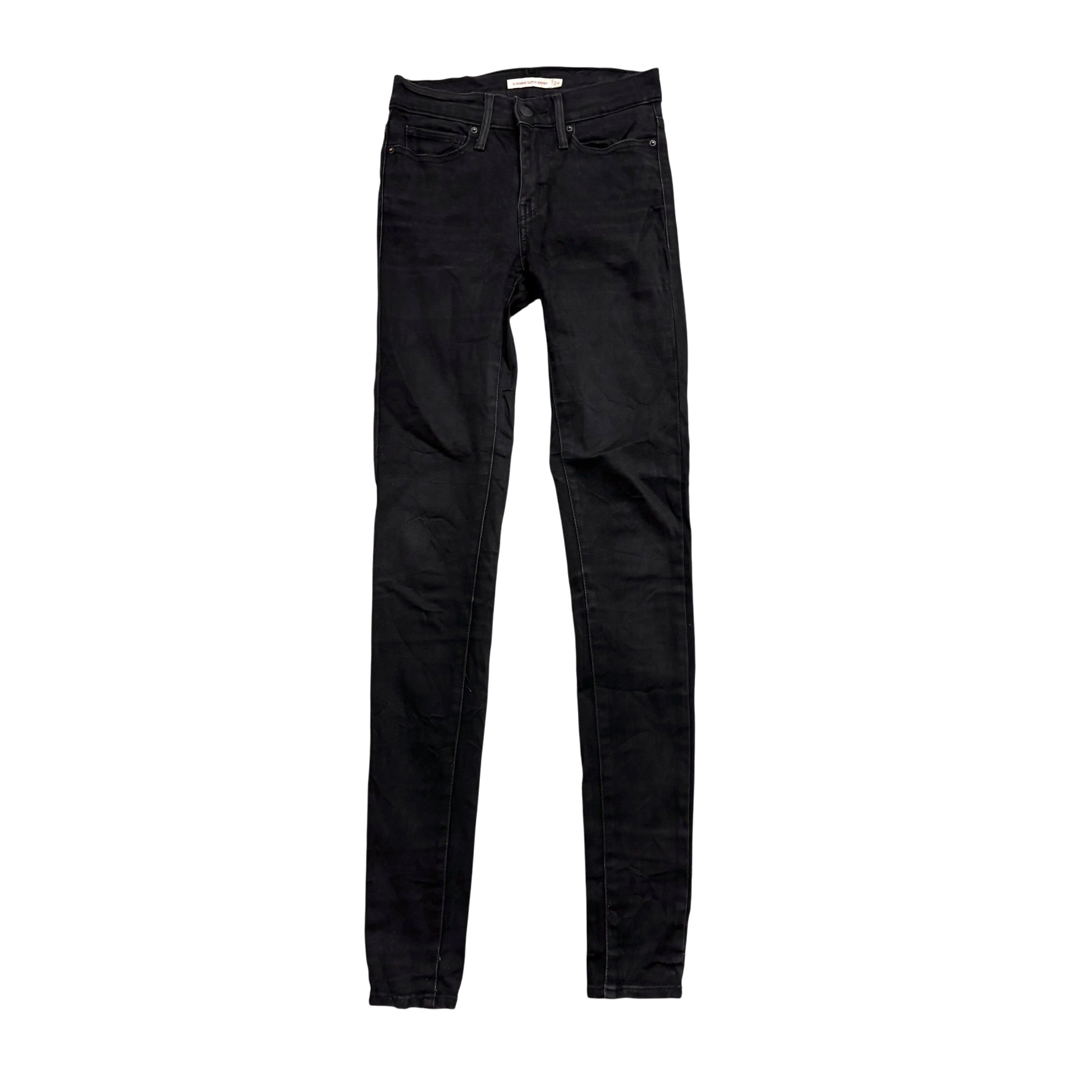 Levis Jeans W24 L32 Womens Slimming Super Skinny Black Stretch Denim (E)