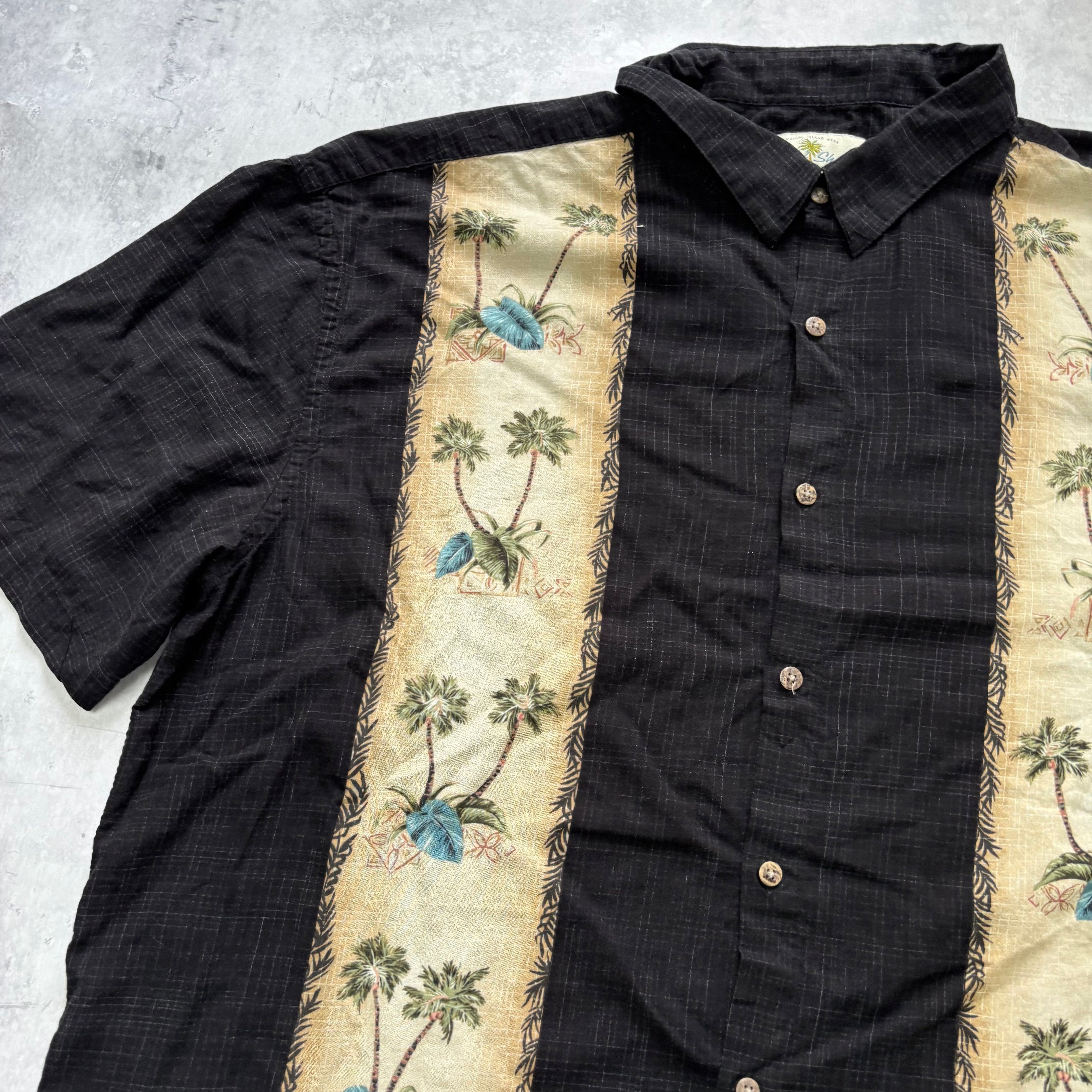 Vintage Hawaiian Shirt Mens XXL Black Floral Aloha Short Sleeve Rayon (E)