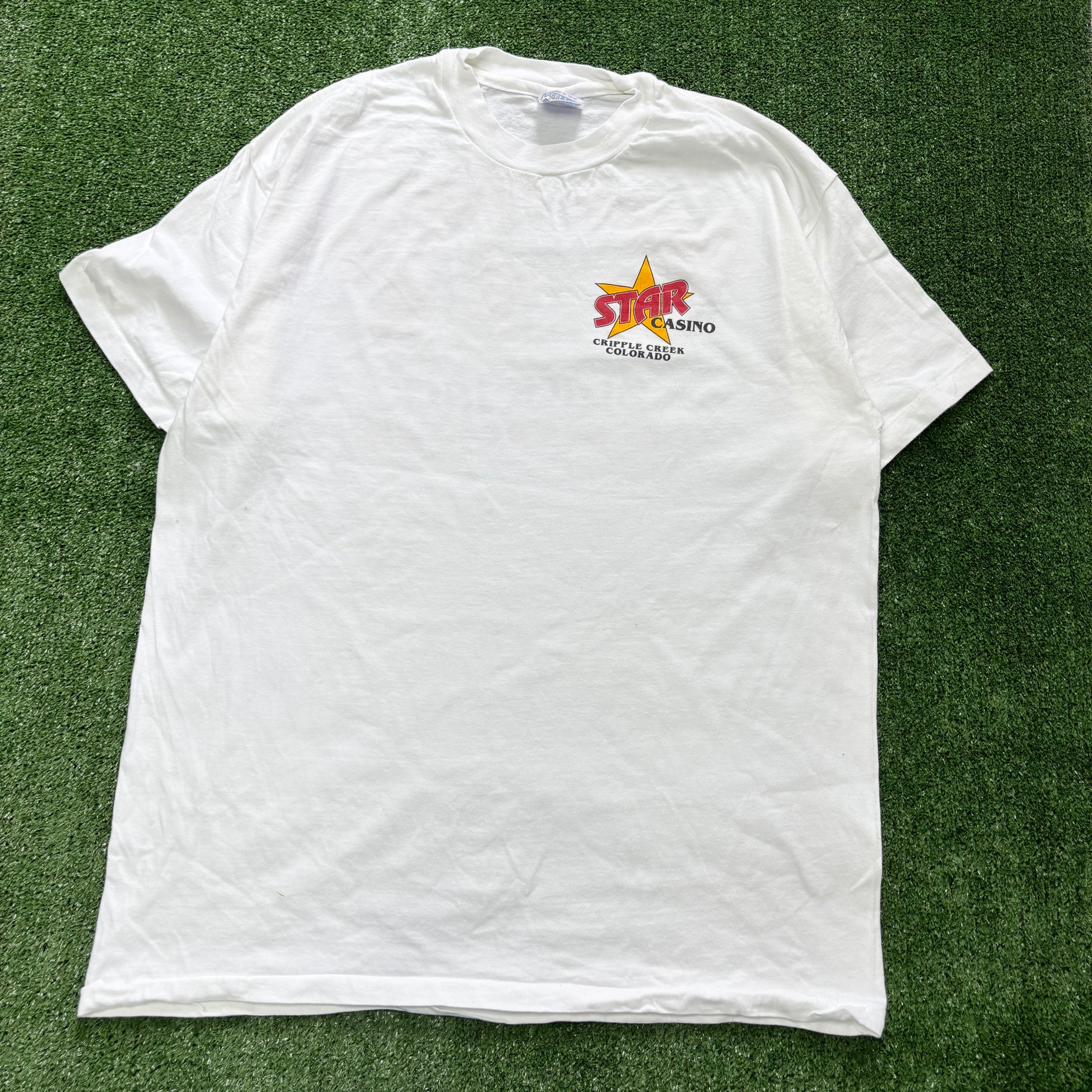 Vintage T Shirt Mens XL White Single Stitch Graphic Print 90s USA Casino