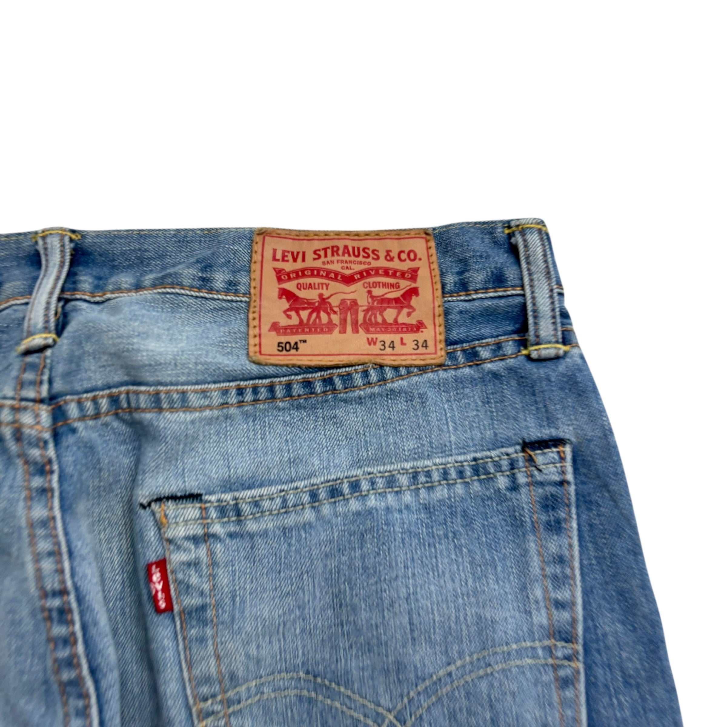 Levis 504 Jeans W34 L29 Mens Mid Blue Regular Straight Fit Denim