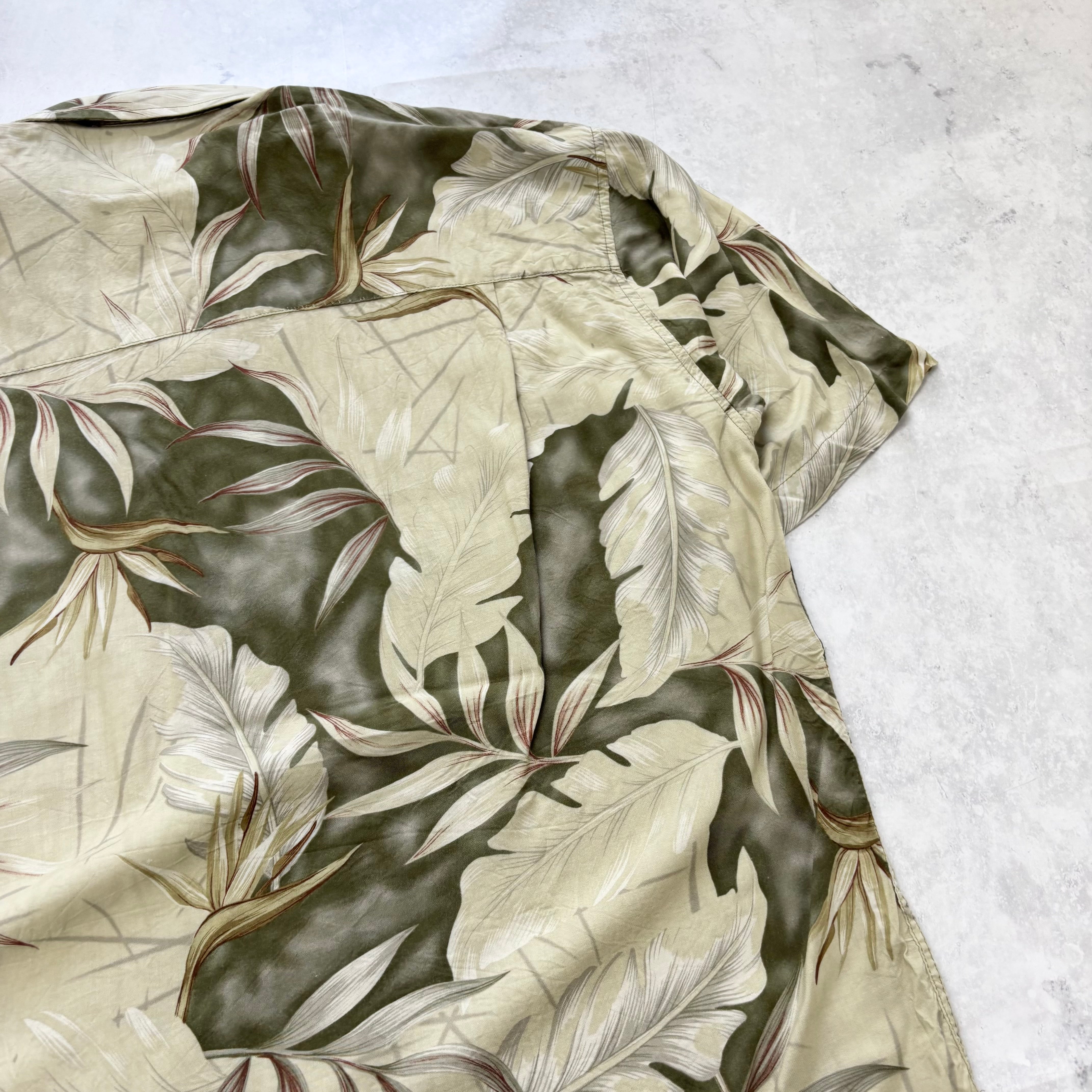 Vintage Hawaiian Shirt Mens Large Green Floral Aloha Short Sleeve Rayon (E)