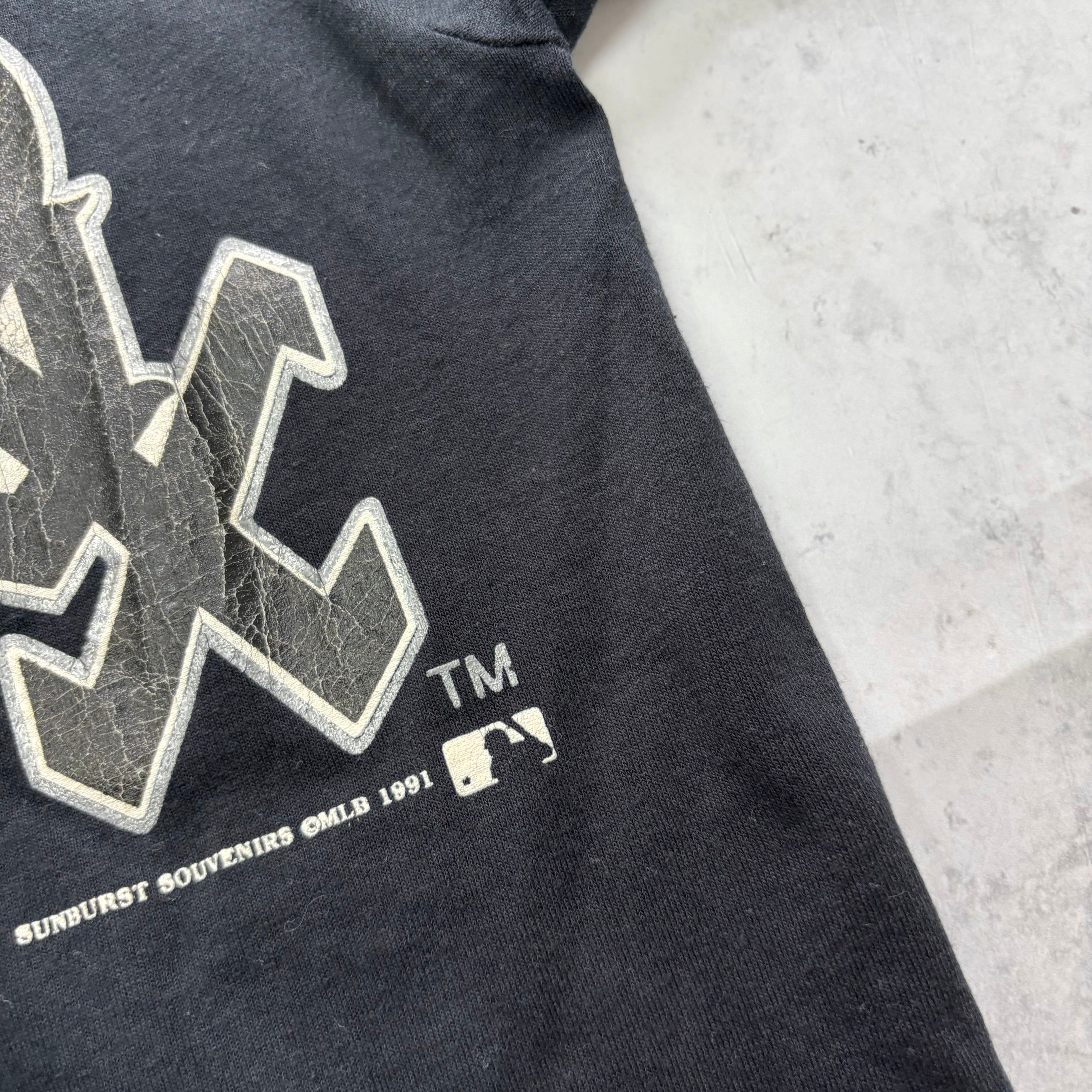 Vintage T Shirt Mens Small Black Single Stitch Graphic Print 90s Baseball