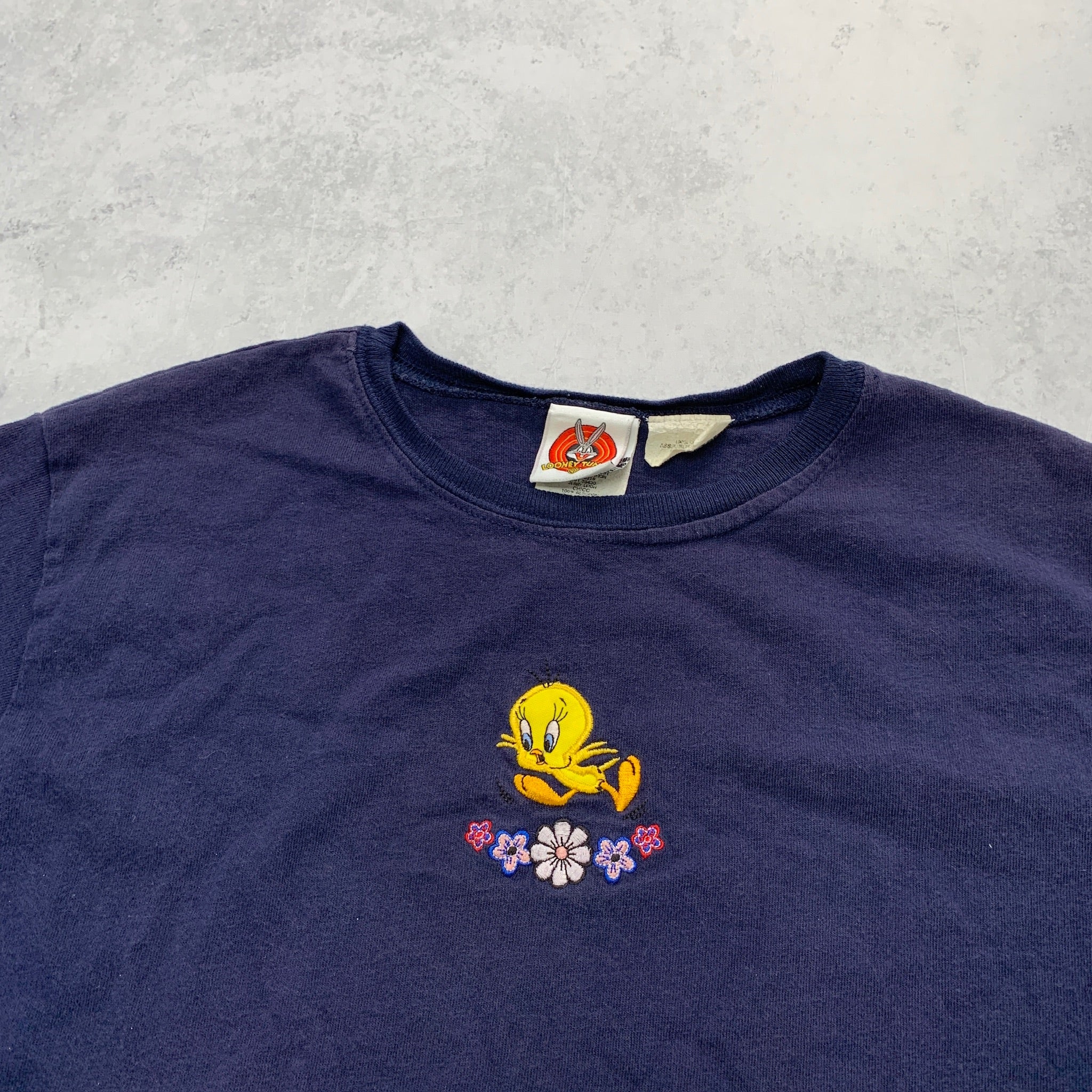 Vintage T Shirt Womens Small Navy Blue Graphic Print Looney Tunes 90s Cartoon