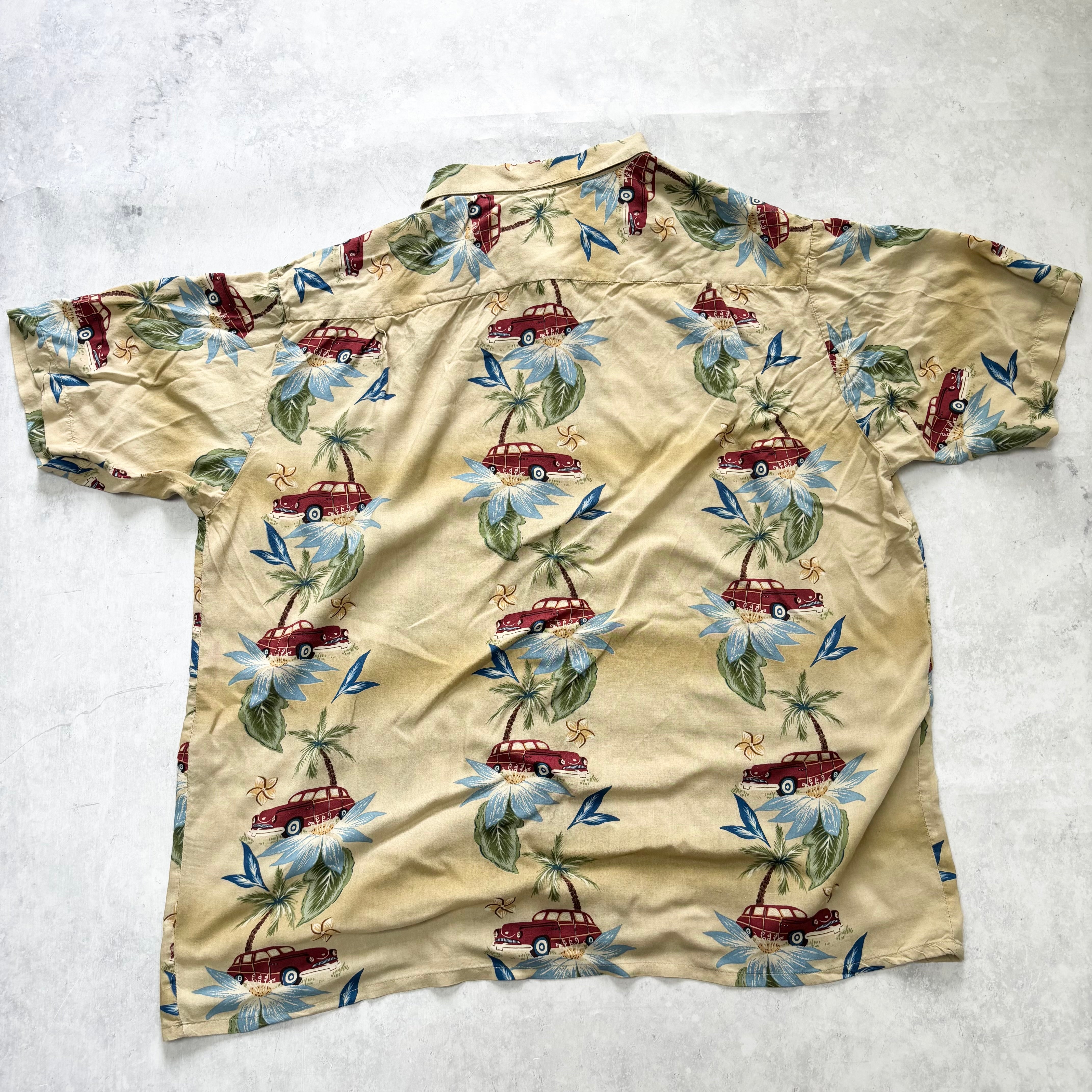 Vintage Hawaiian Shirt Mens XL Tan Floral Aloha Short Sleeve Rayon (E)