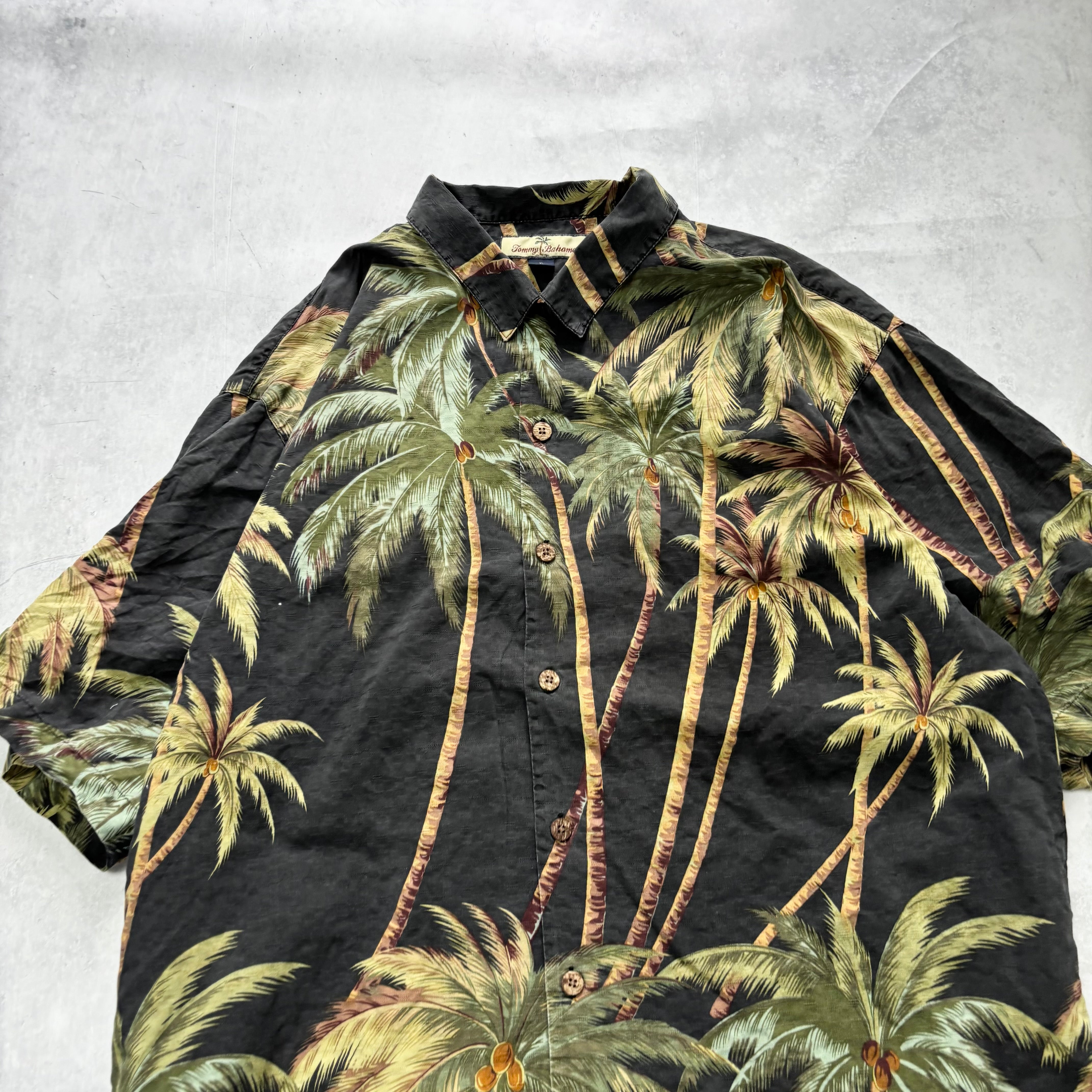 Vintage Hawaiian Shirt Mens XL Black Silk Tommy Bahama