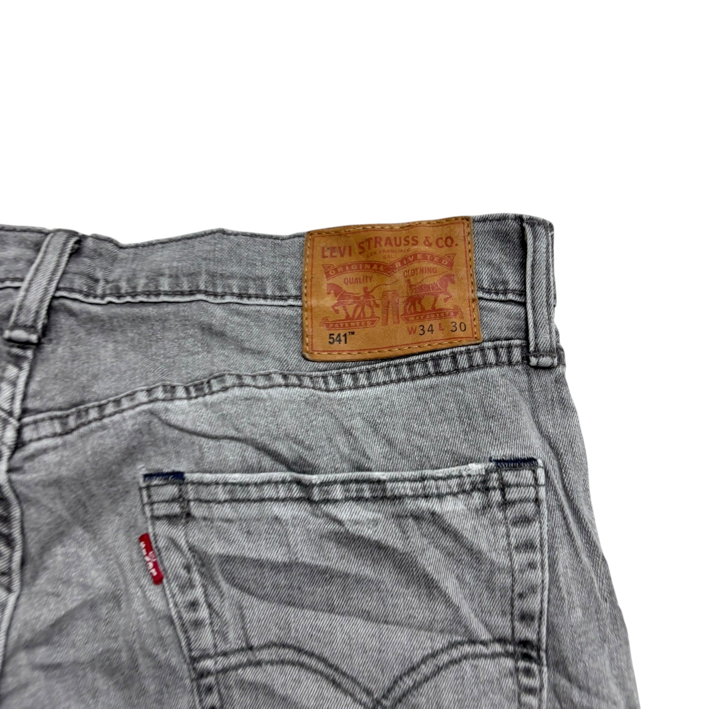 Levis 541 Jeans W34 L30 Mens Grey Athletic Tapered Fit Stretch Denim (E)