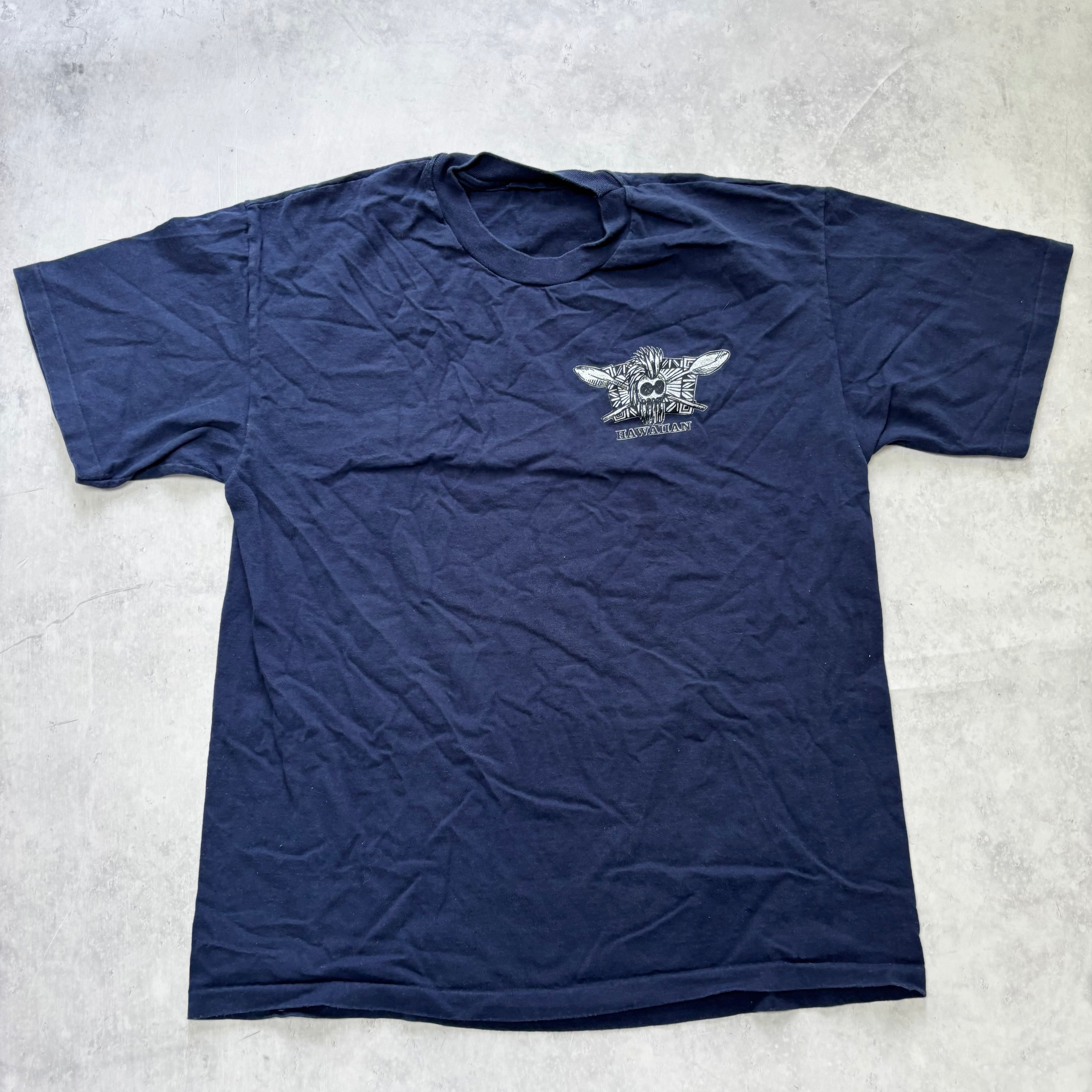 Vintage T Shirt Mens Medium Navy Blue Single Stitch Graphic Print 90s Hawaii