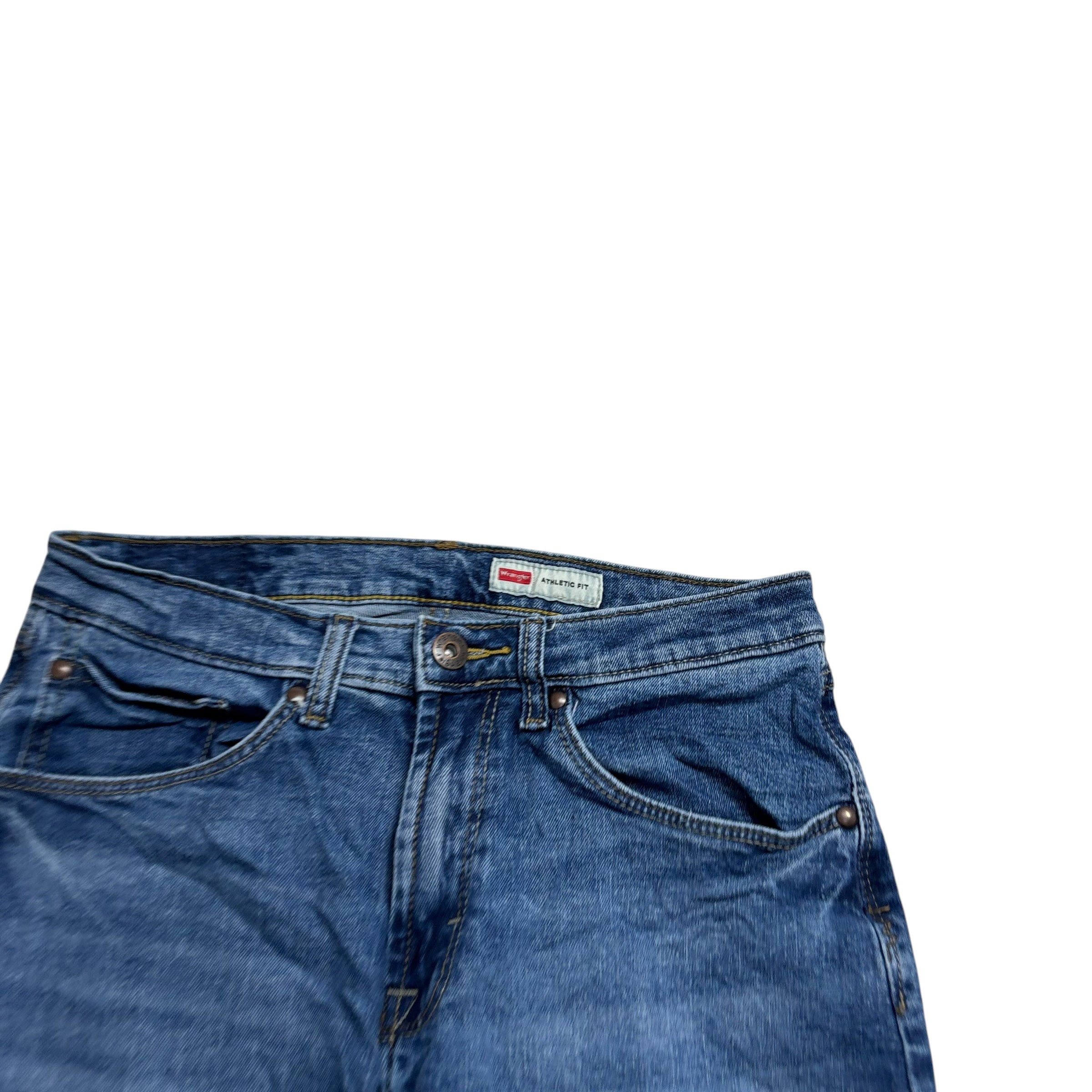 Wrangler Jeans W29 L30 Mens Mid Blue Athletic Tapered Fit Stretch Denim (E)