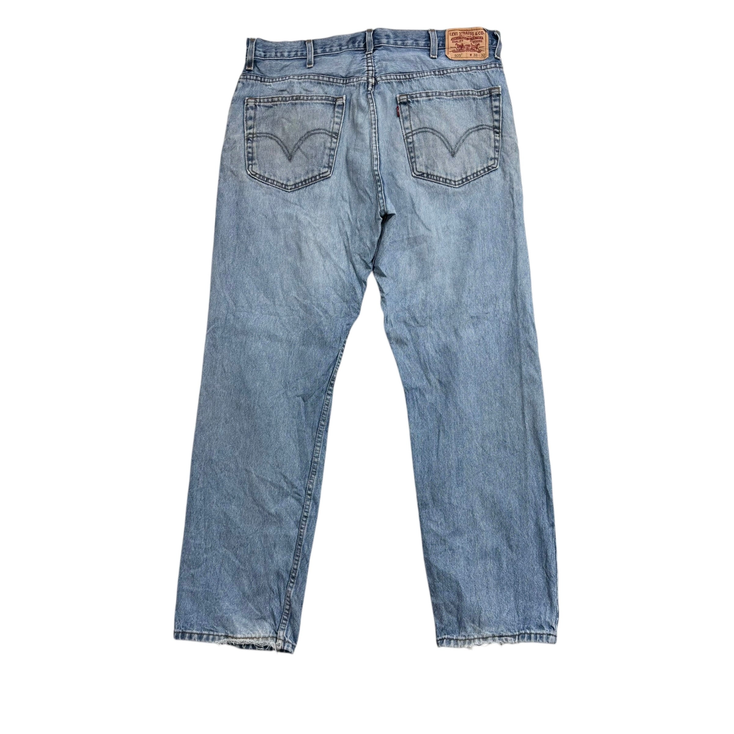 Levis 505 Jeans W38 L32 Mens Light Blue Regular Straight Fit Vintage Denim (F)