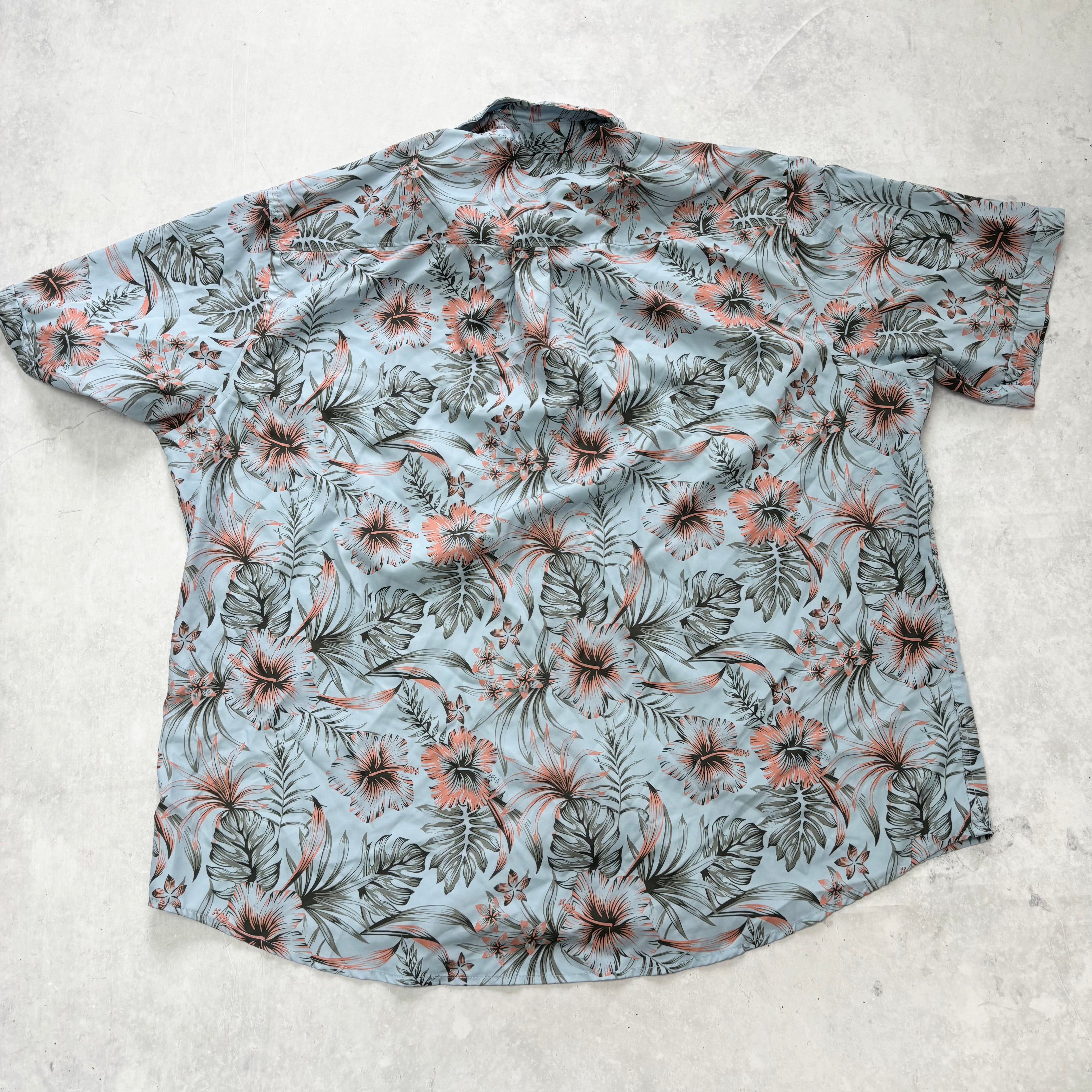 Hawaiian Shirt Mens 3XL Blue Floral Aloha Short Sleeve Polyester (E)