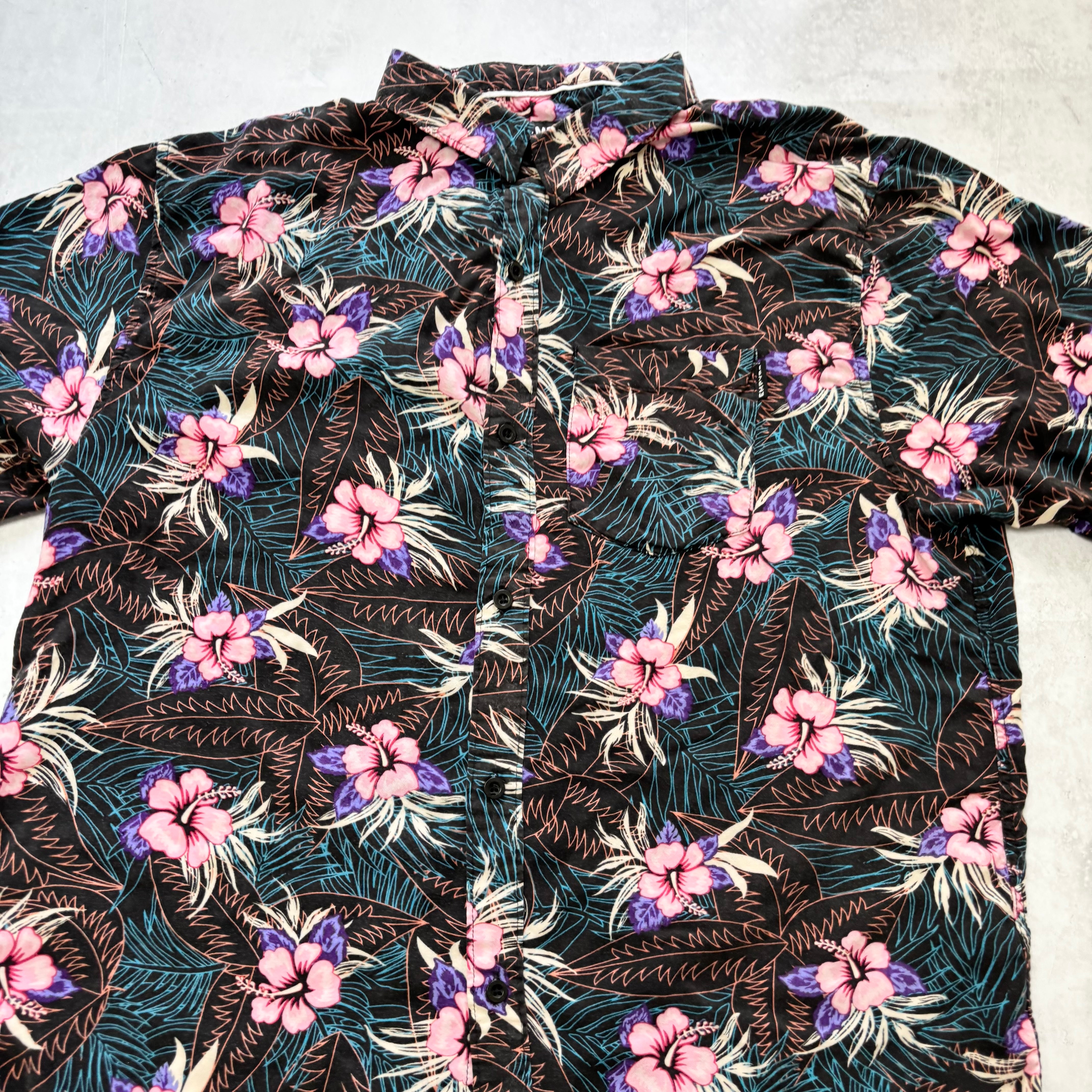 Hawaiian Shirt Mens Large Floral Aloha Short Sleeve Cotton Slim Fit (E)