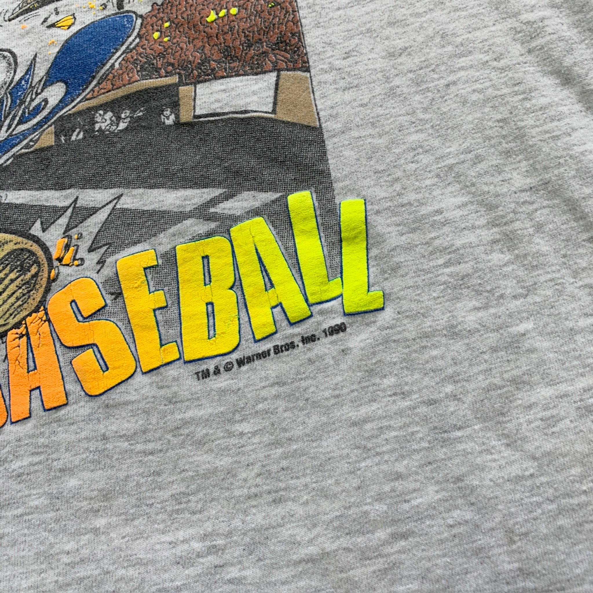 Vintage T Shirt Mens Large Grey Single Stitch Graphic Print 90s Taz Baseball