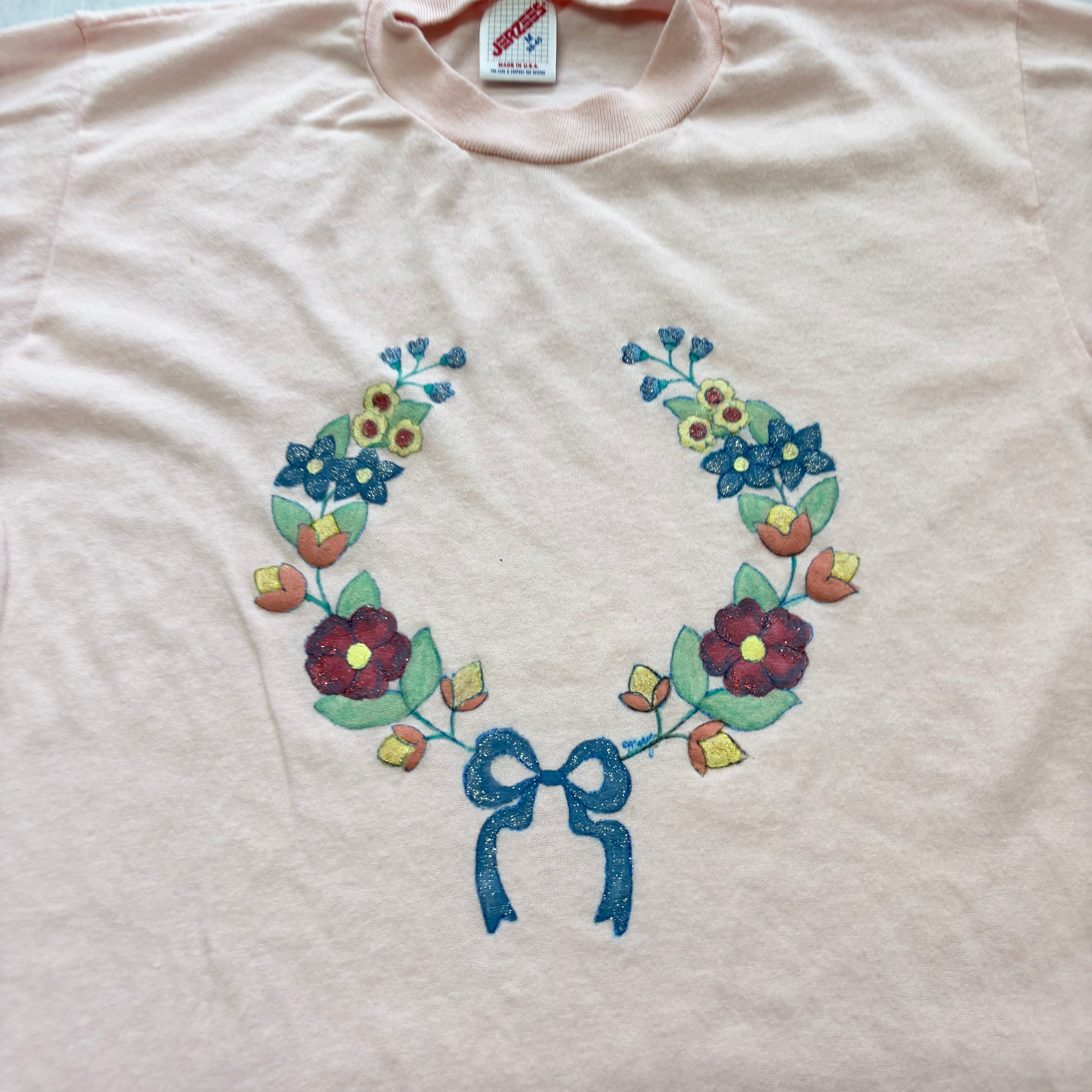 Vintage T Shirt Mens XS Pink Single Stitch Graphic Print 90s Flowers (E)