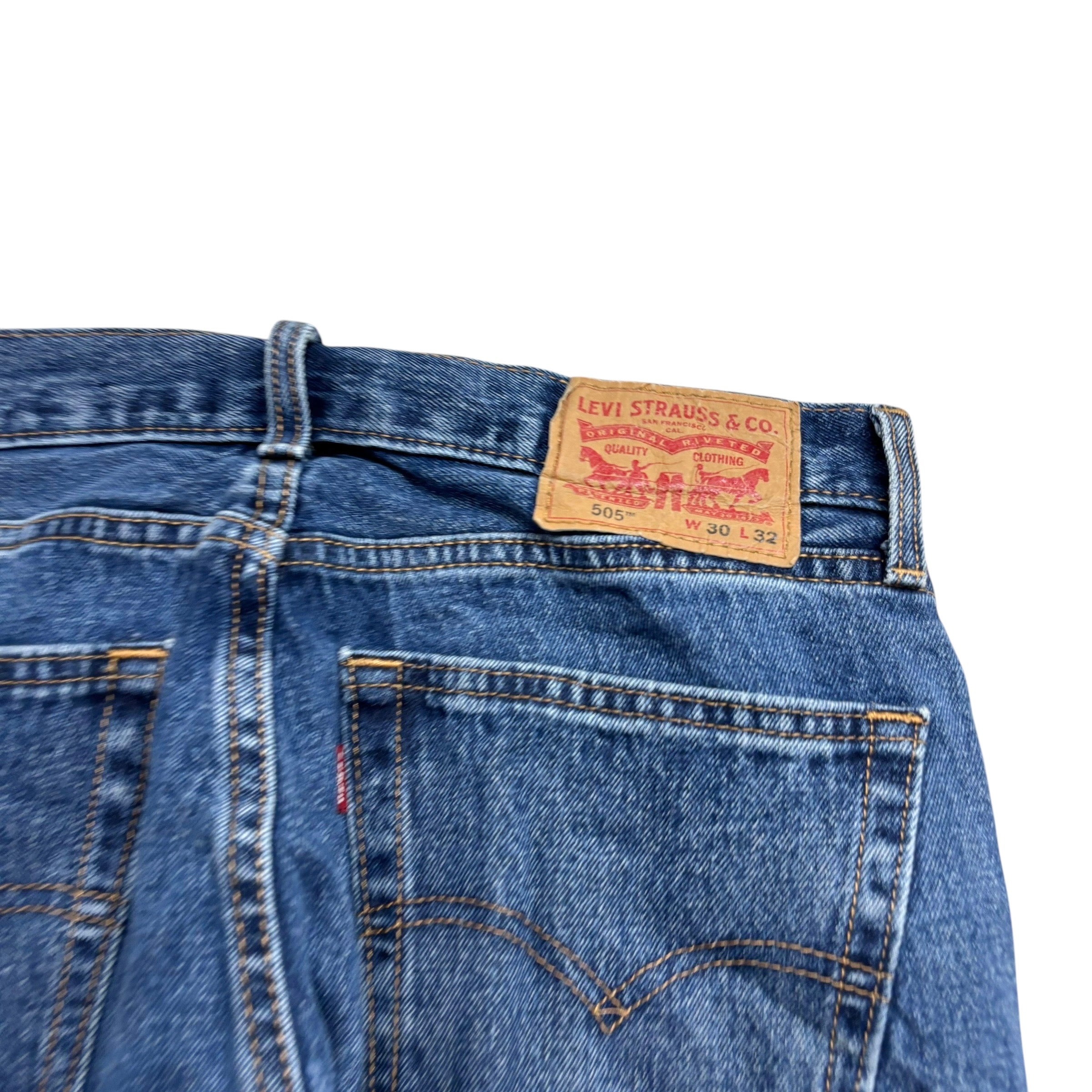 Levis 505 Jeans W30 L32 Mens Mid Blue Regular Straight Fit Denim (E)