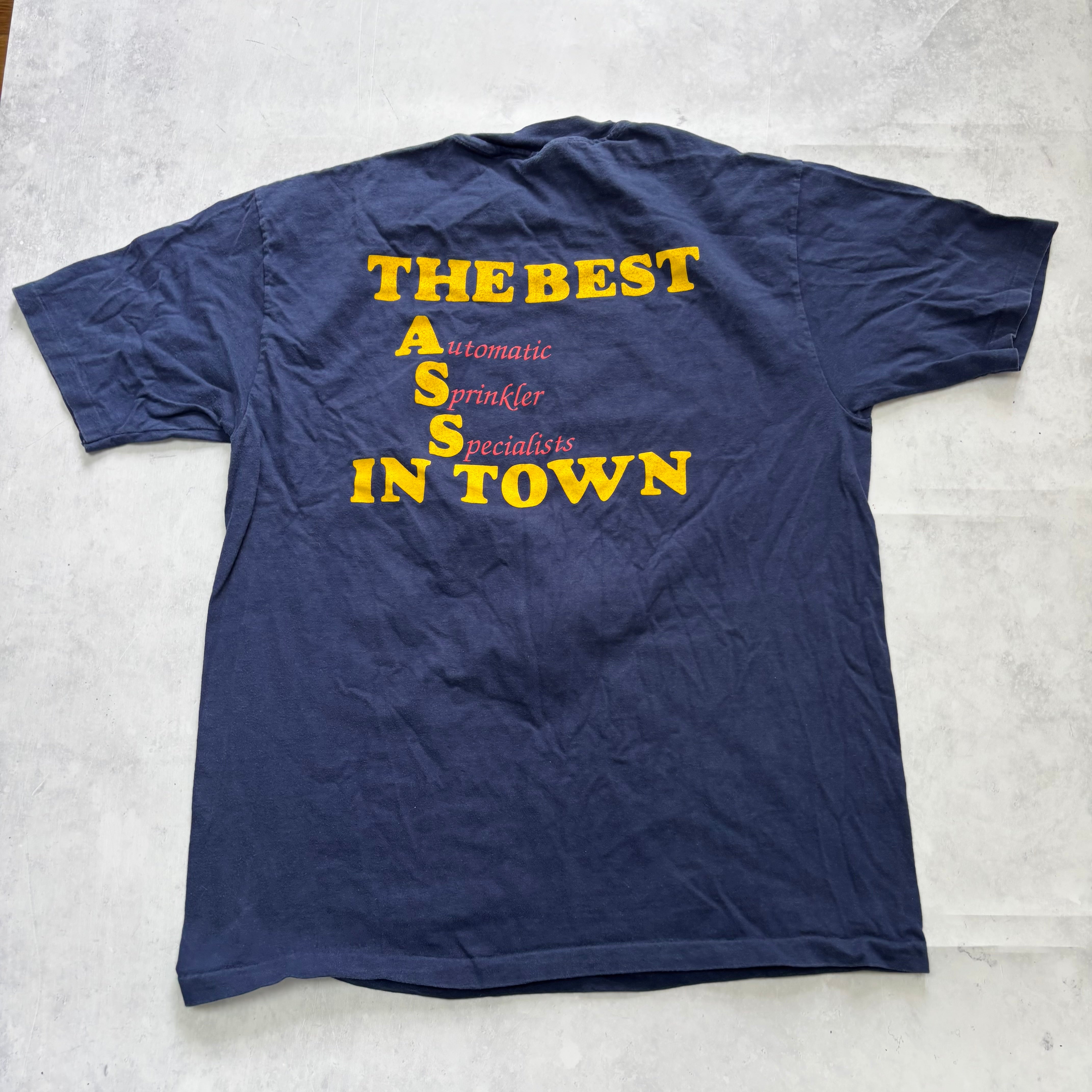 Vintage T Shirt Mens Large Navy Blue Single Stitch Graphic Print 90s USA