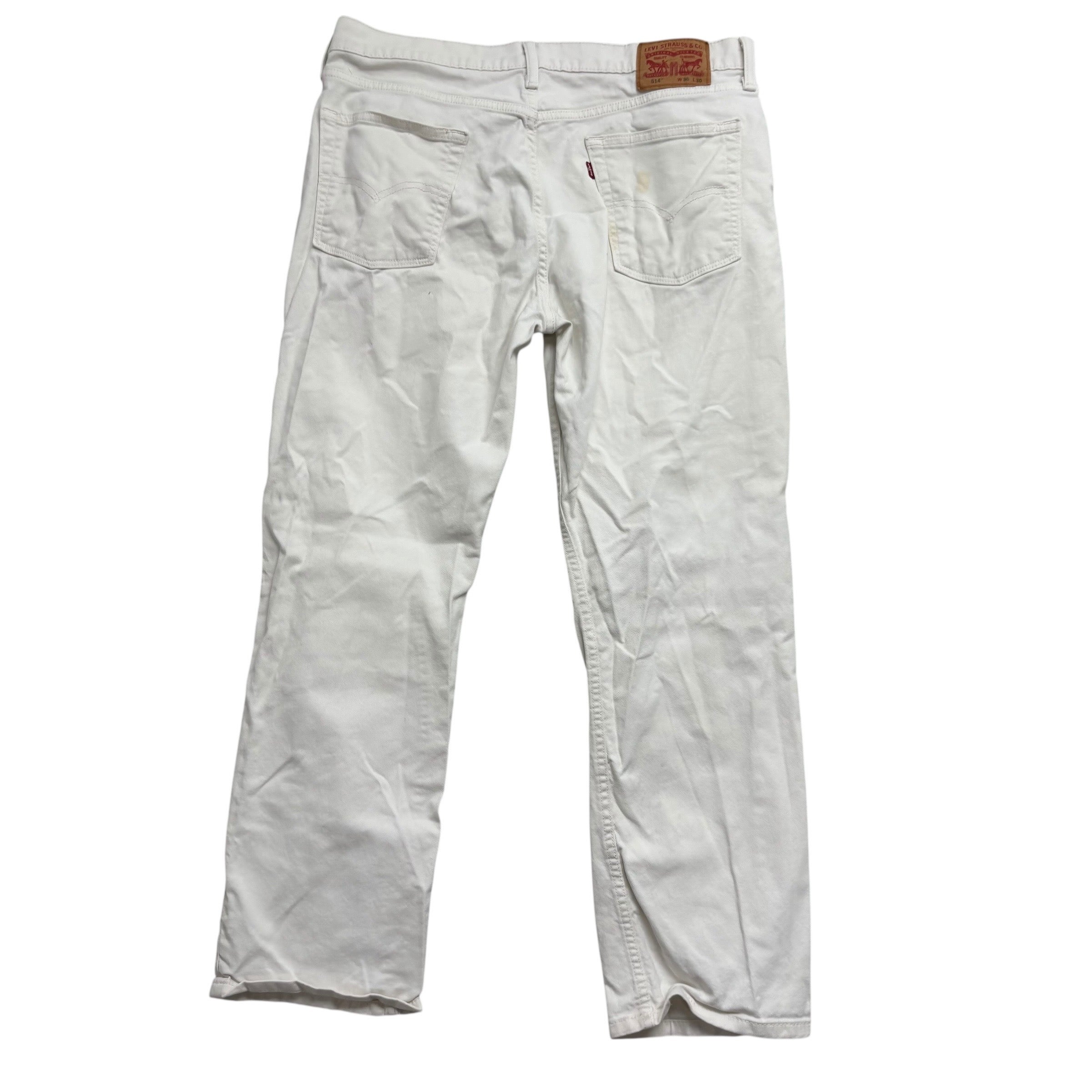 Levis 514 Jeans W36 L30 Mens White Regular Straight Fit Stretch Denim (F)
