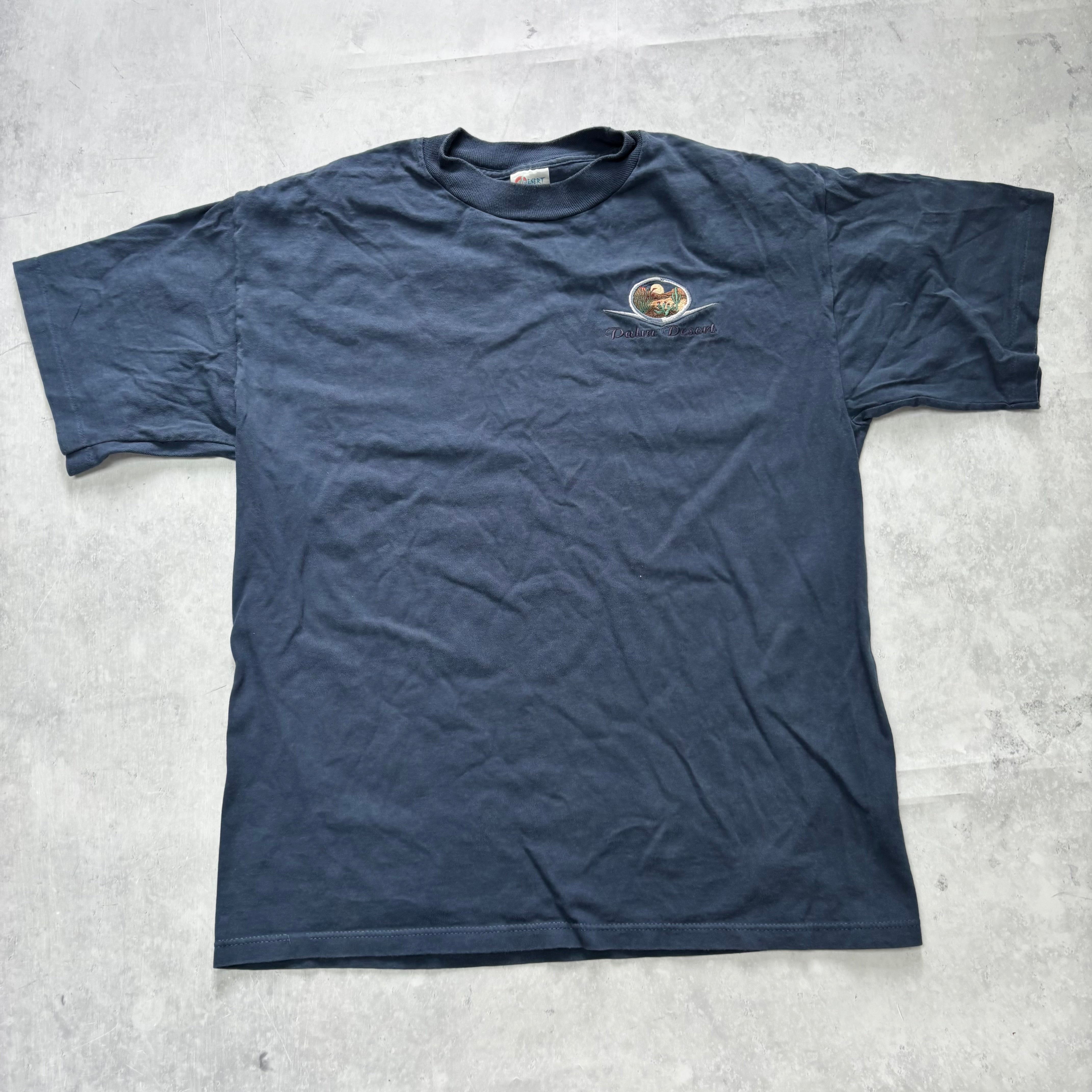 Vintage T Shirt Mens Large Navy Blue Single Stitch Graphic Print 90s Tourist (E)