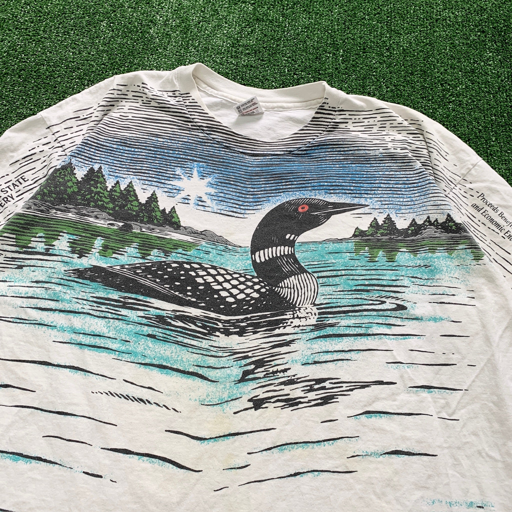 Vintage T Shirt Mens XXL White Single Stitch Graphic Print 90s USA Ducks AOP