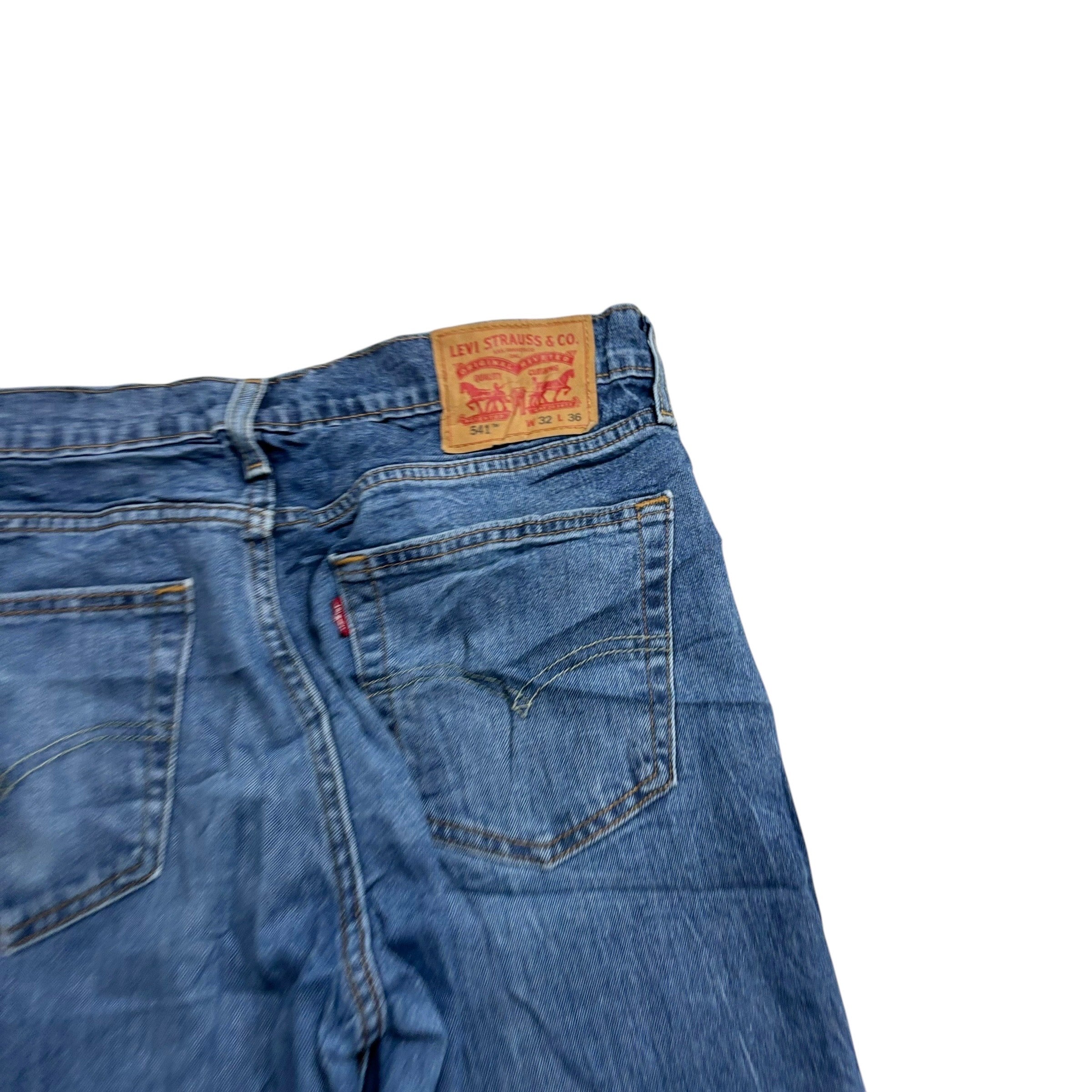 Levis 541 Jeans W32 L36 Mens Mid Blue Athletic Tapered Fit Stretch Denim (E)