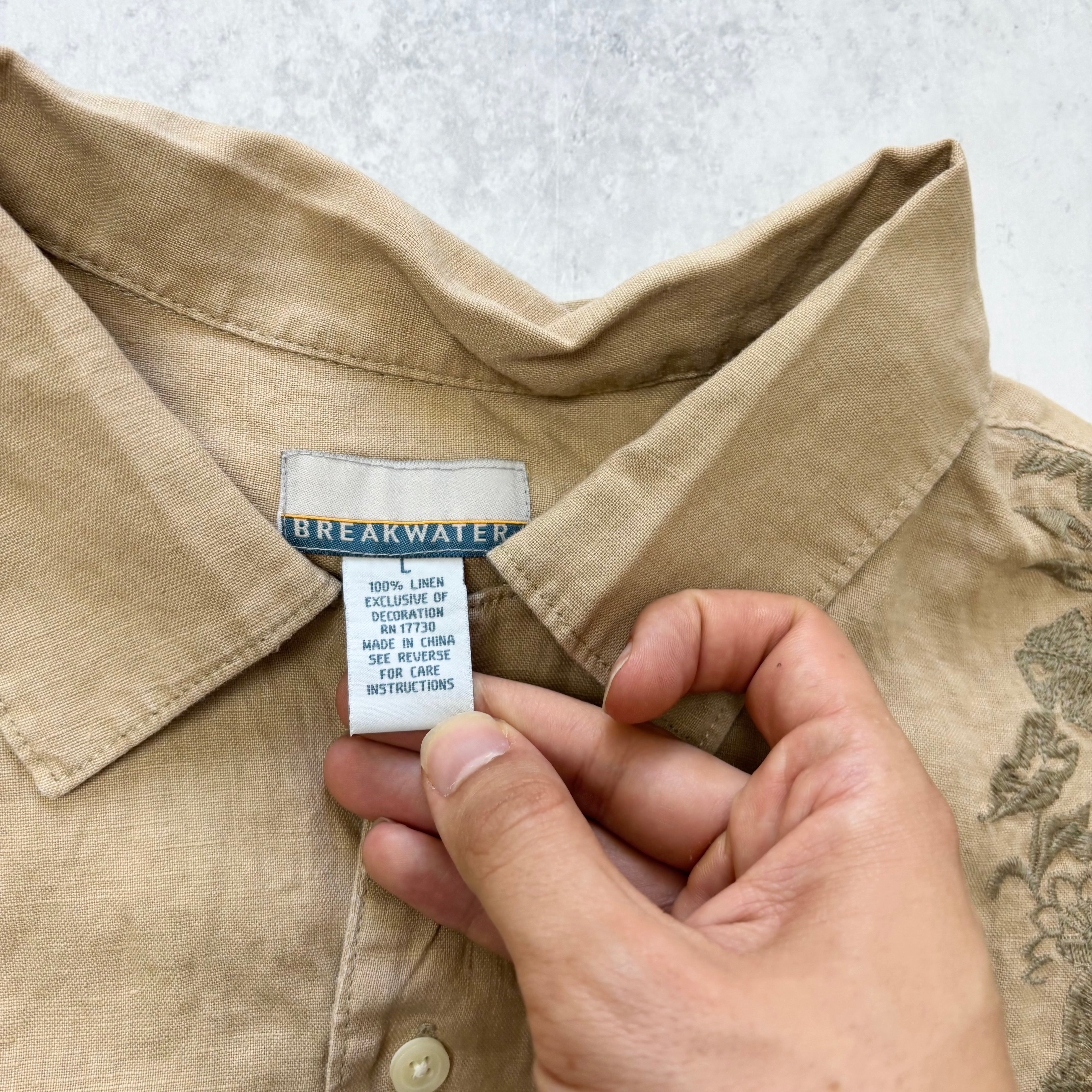 Vintage Hawaiian Shirt Mens Large Brown Floral Aloha Short Sleeve Linen (E)