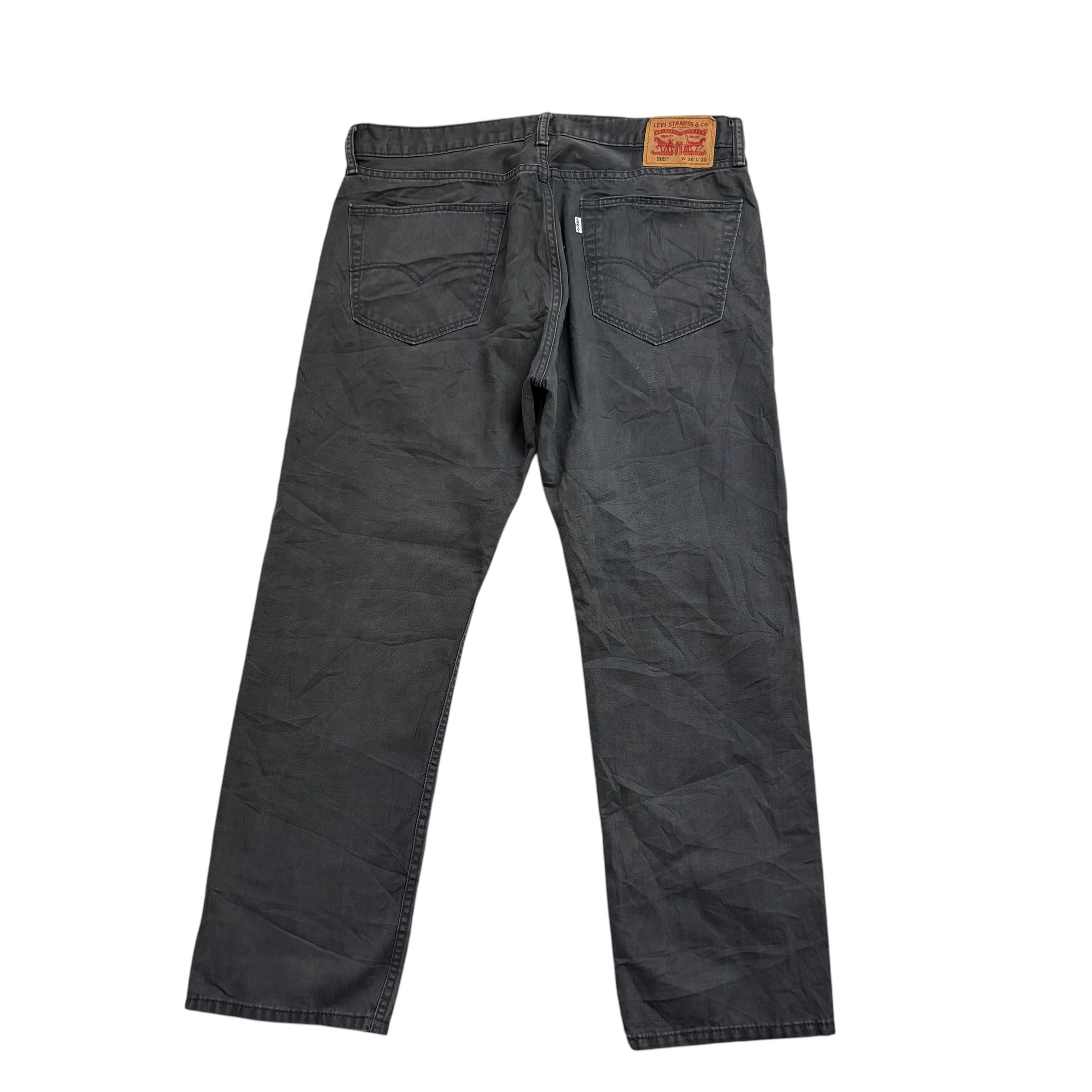 Levis 505 Trousers W36 L30 Mens Grey Regular Straight Fit Cotton Pants