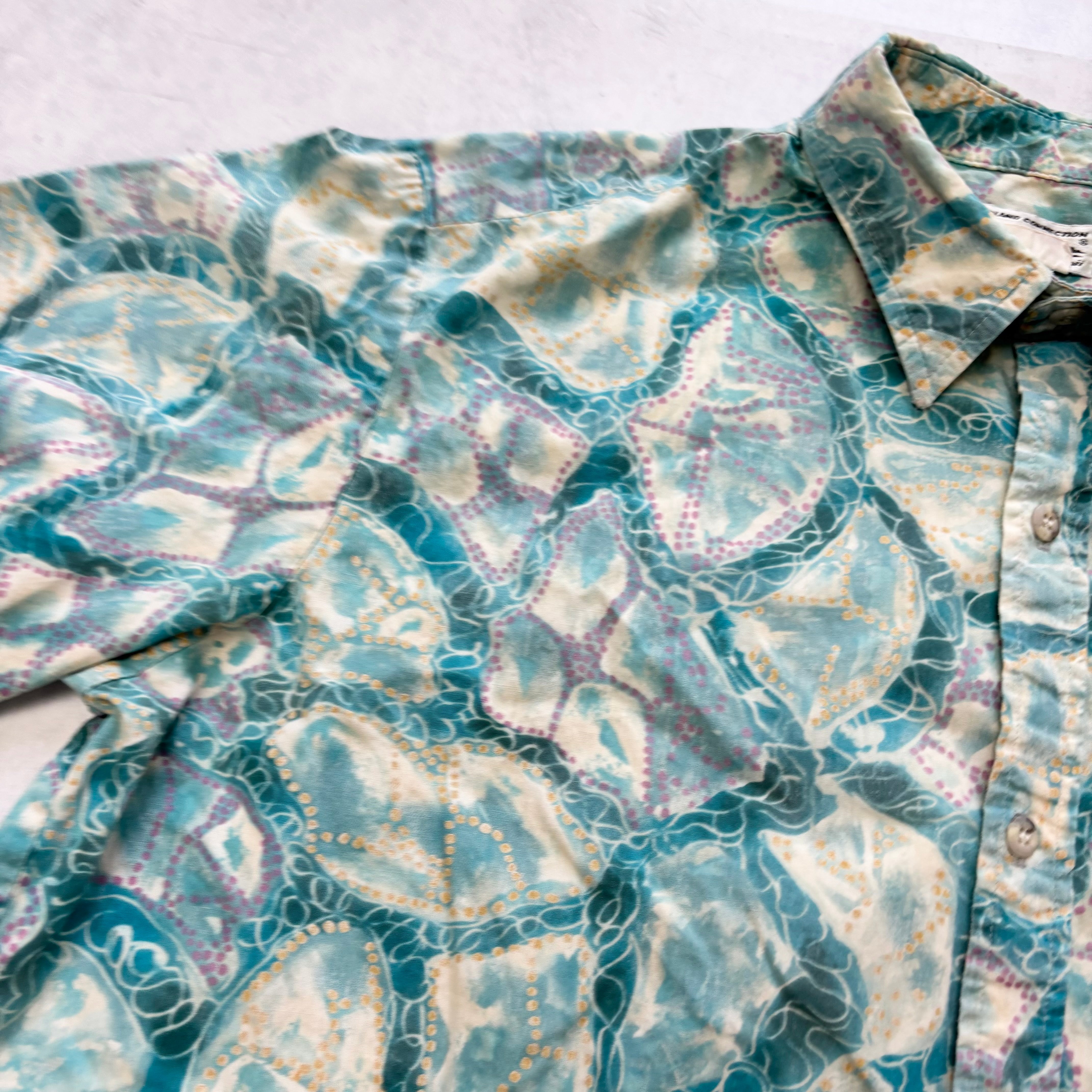 Vintage Hawaiian Shirt Mens Large Blue Floral Aloha Short Sleeve Cotton (E)