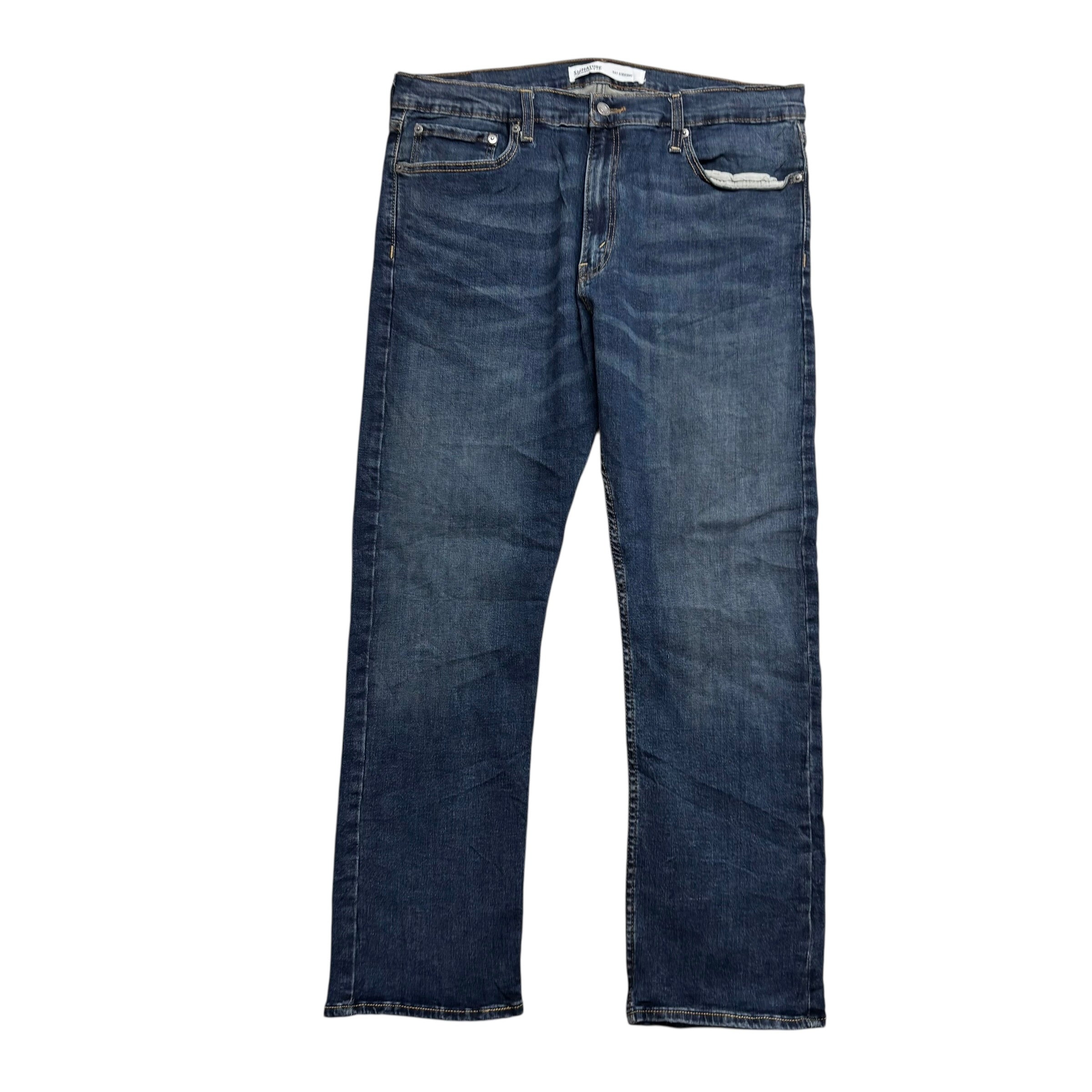 Levis Signature Jeans W36 L30 Mens Dark Blue Regular Straight Stretch Denim (E)