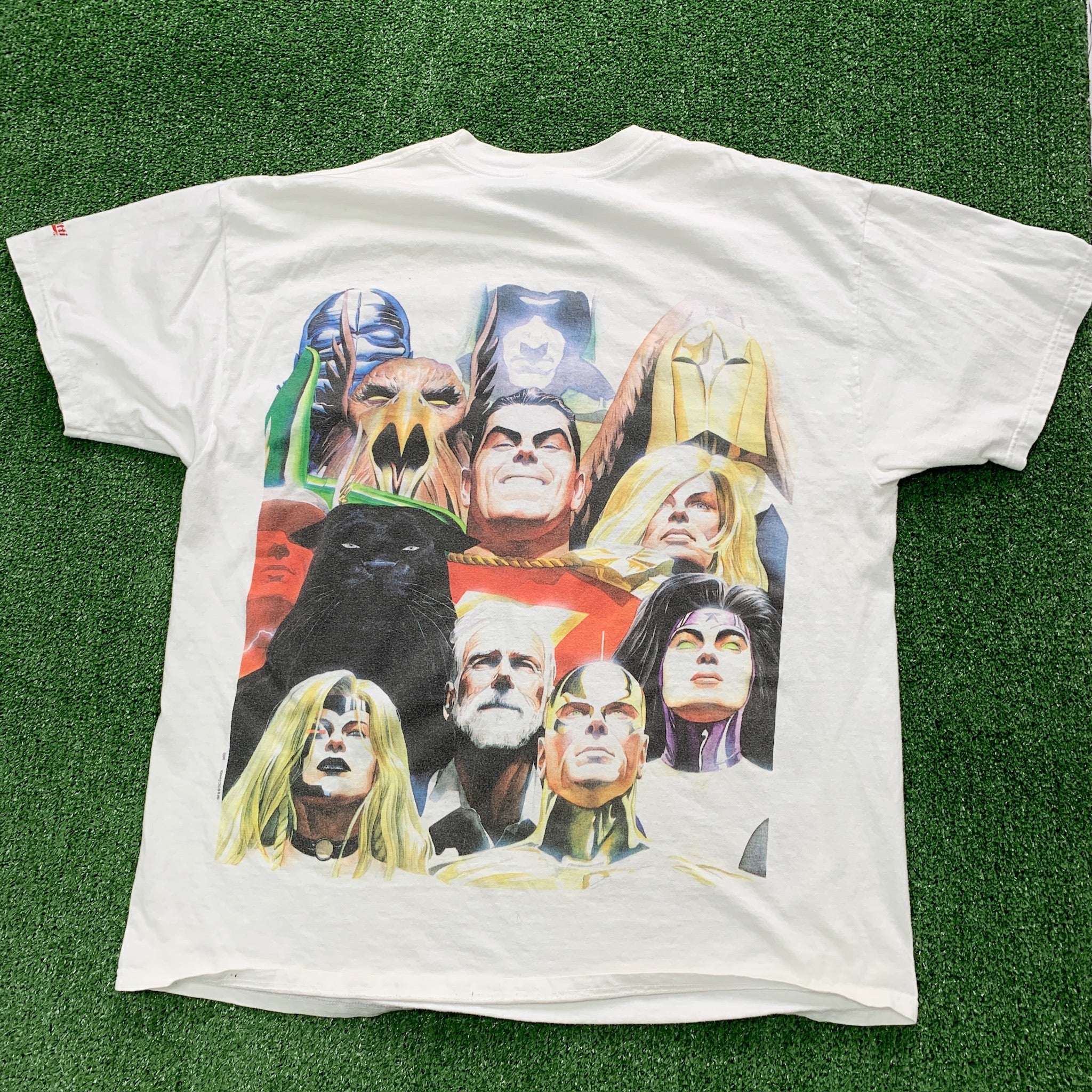 Vintage T Shirt Mens XL White Graphic Print DC Comics Justice League AOP