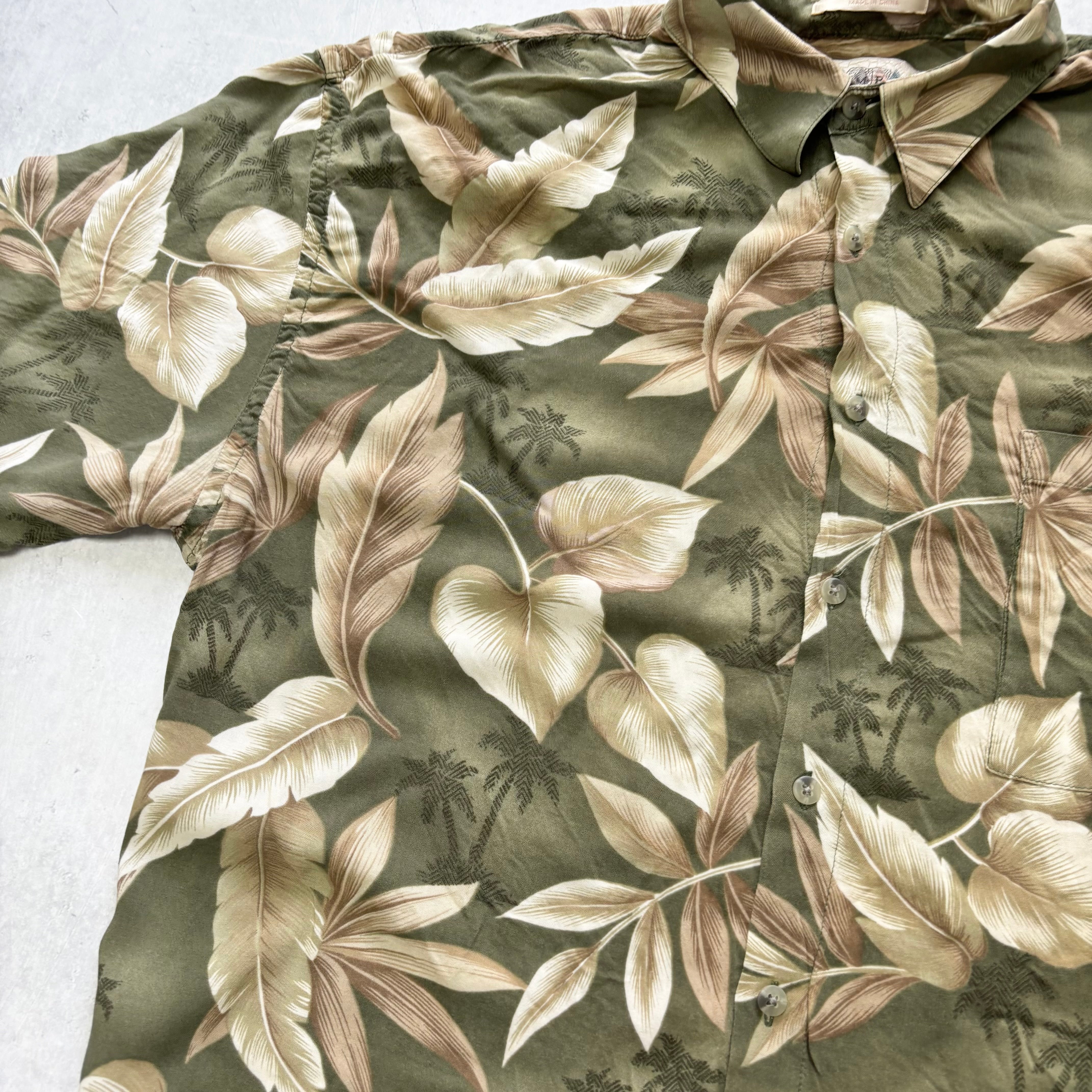 Vintage Hawaiian Shirt Mens Large Green Floral Aloha Short Sleeve Rayon (E)