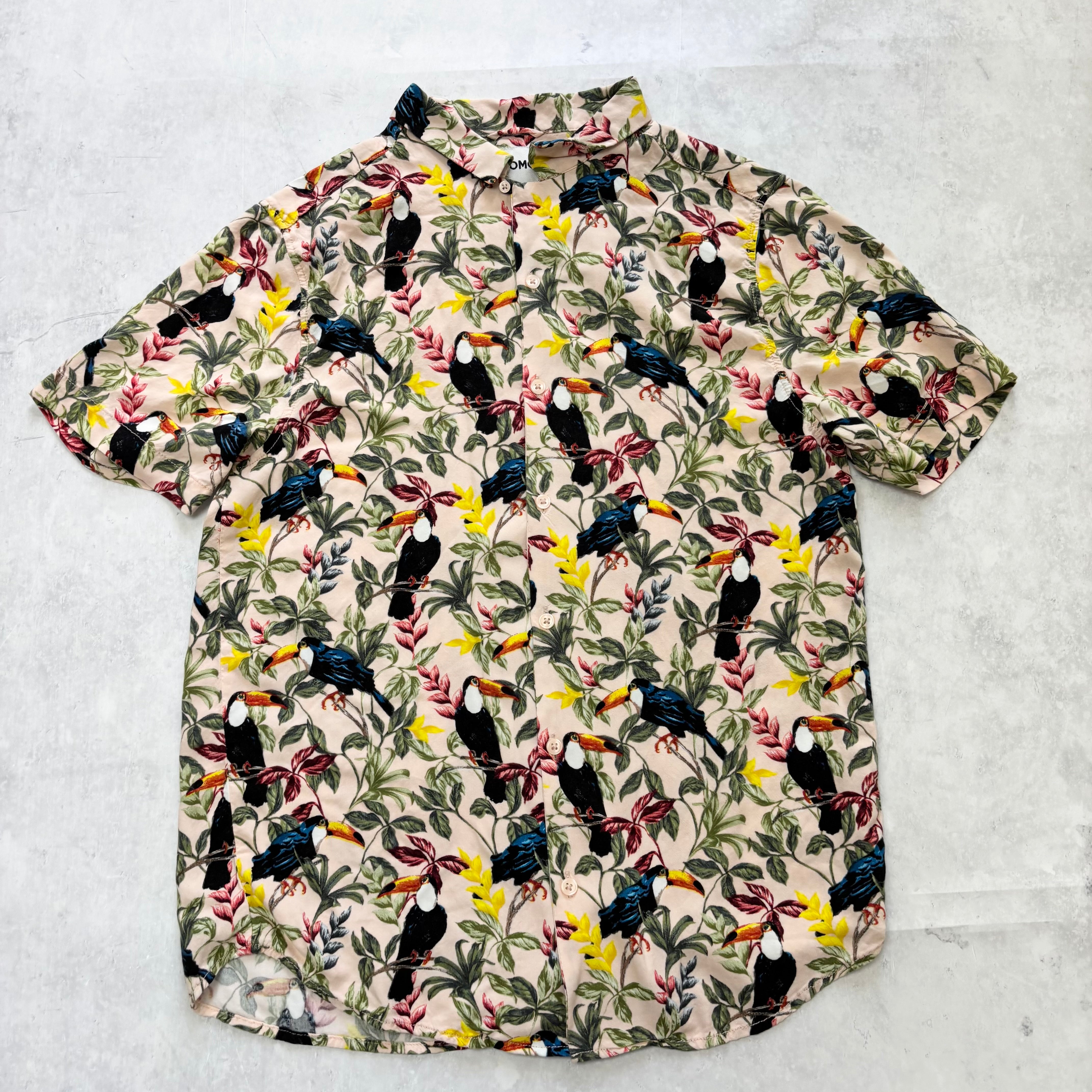 Hawaiian Shirt Mens Medium Pink Floral Aloha Short Sleeve Slim Fit Rayon (E)