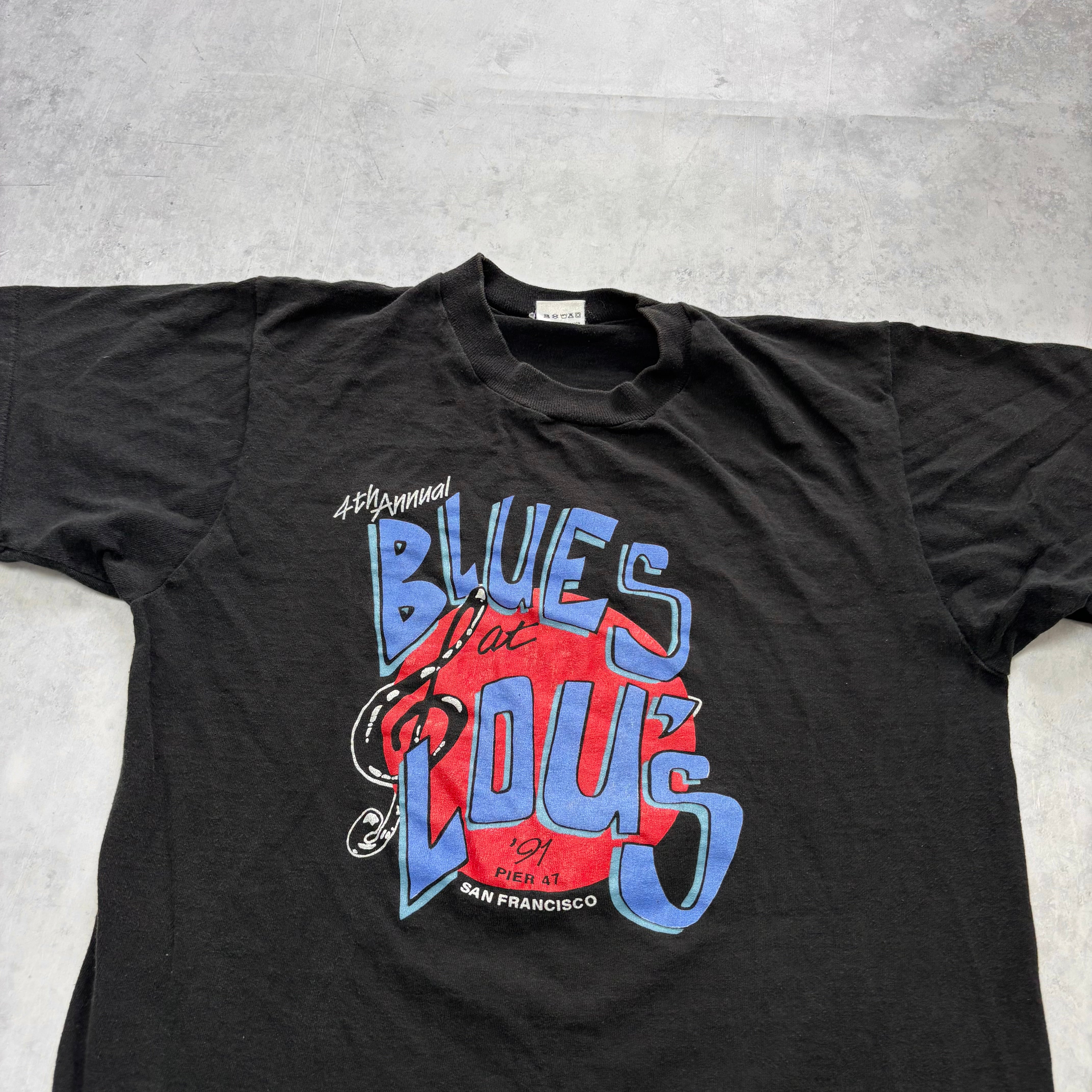 Vintage T Shirt Mens Small Black Single Stitch Graphic Print 90s Blues Music