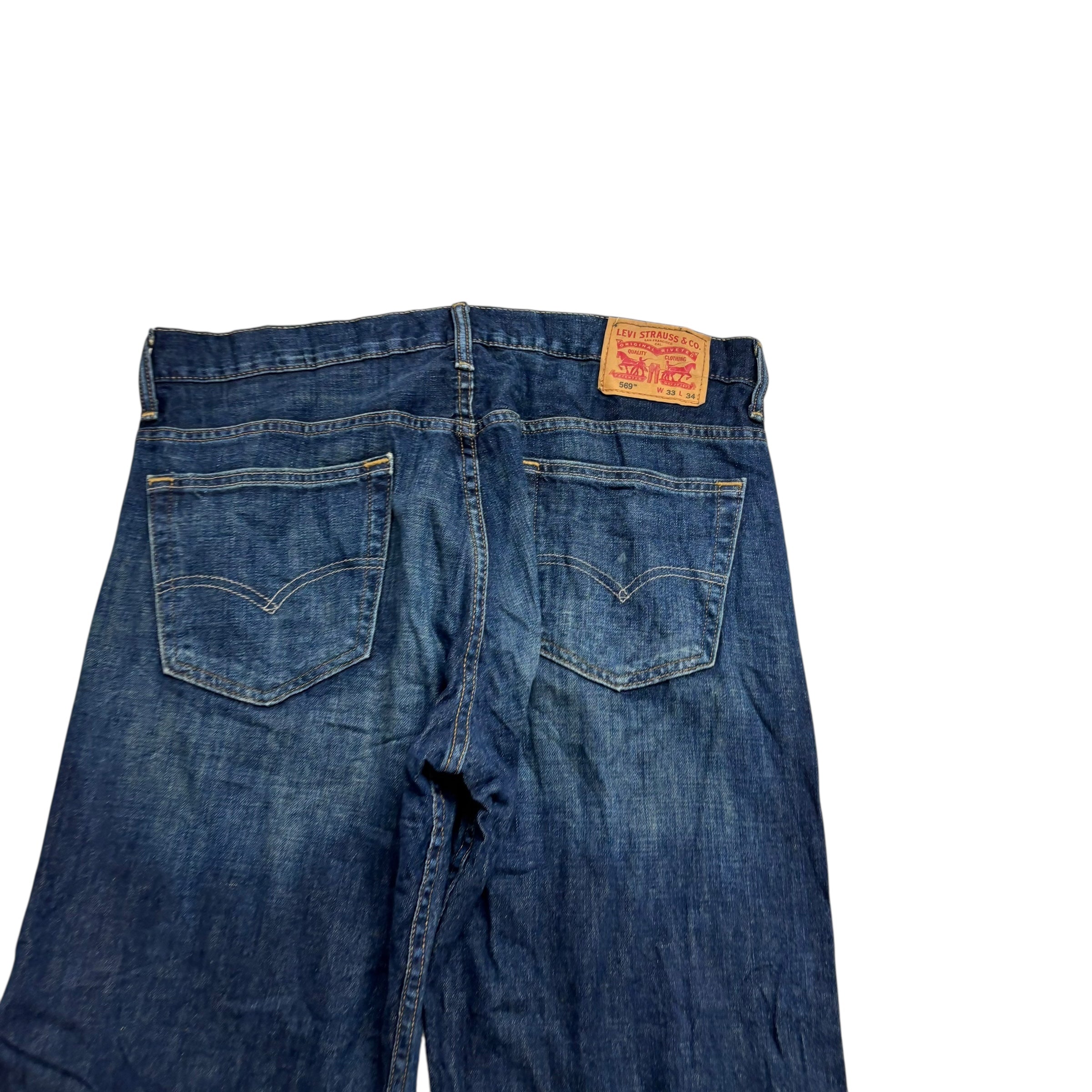 Levis 569 Jeans W34 L34 Mens Dark Blue Baggy Relaxed Straight Fit Denim (E)