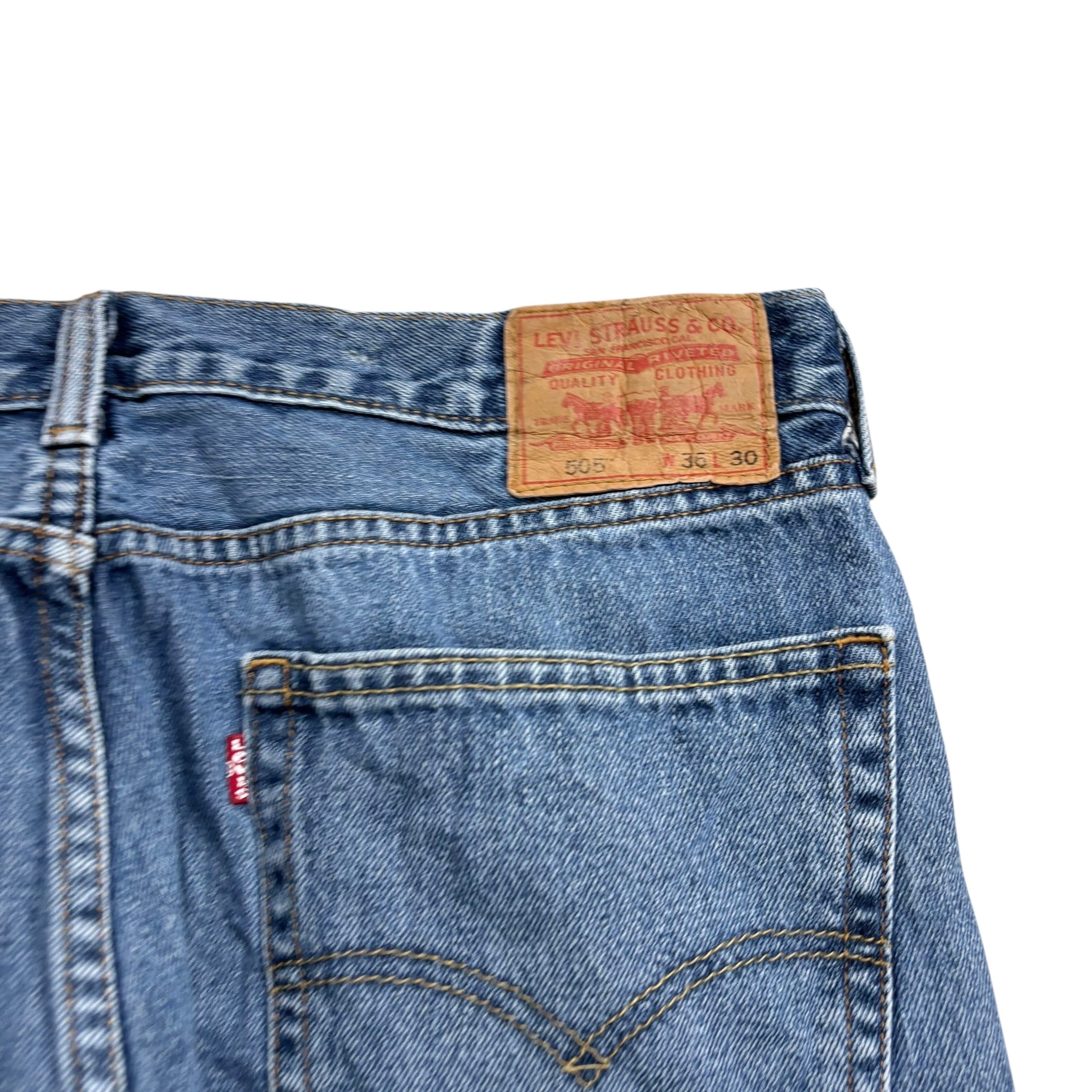 Levis 505 Jeans W36 L30 Mens Mid Blue Regular Straight Fit Vintage Denim (E)