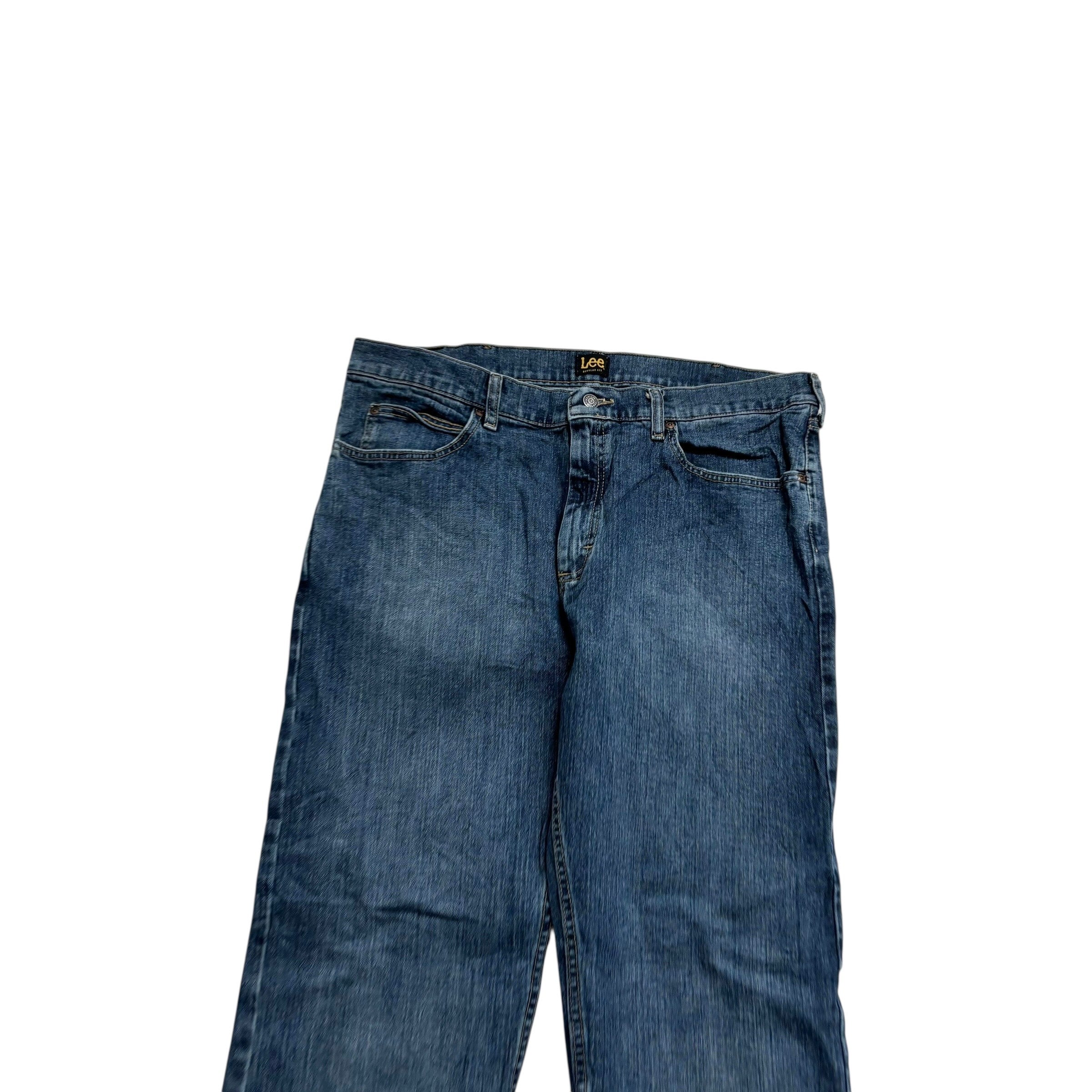 Lee Jeans W38 L30 Mens Regular Straight Fit Mid Blue Stretch Denim (E)