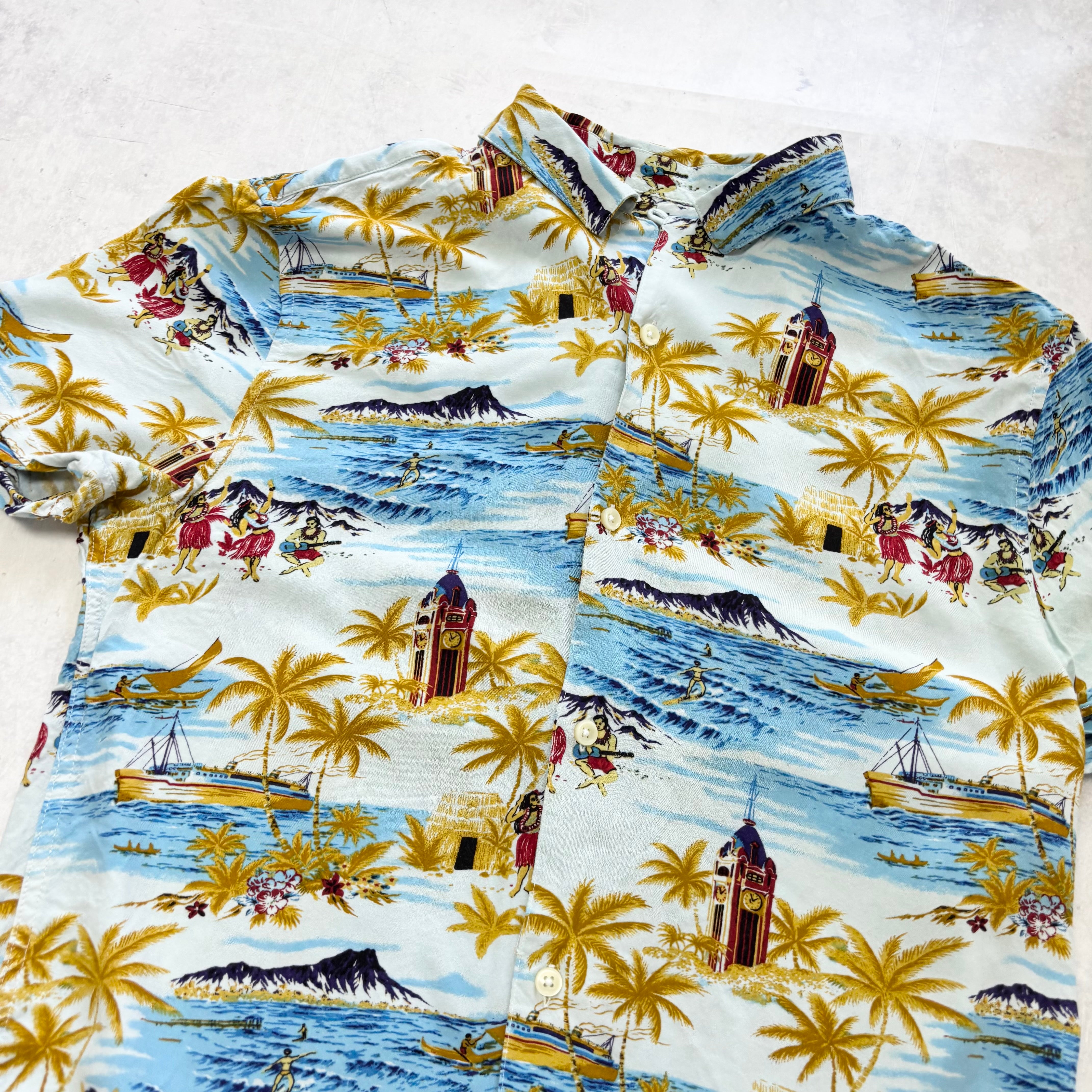 Hawaiian Shirt Mens Small Blue Floral Aloha Short Sleeve Viscose (E)