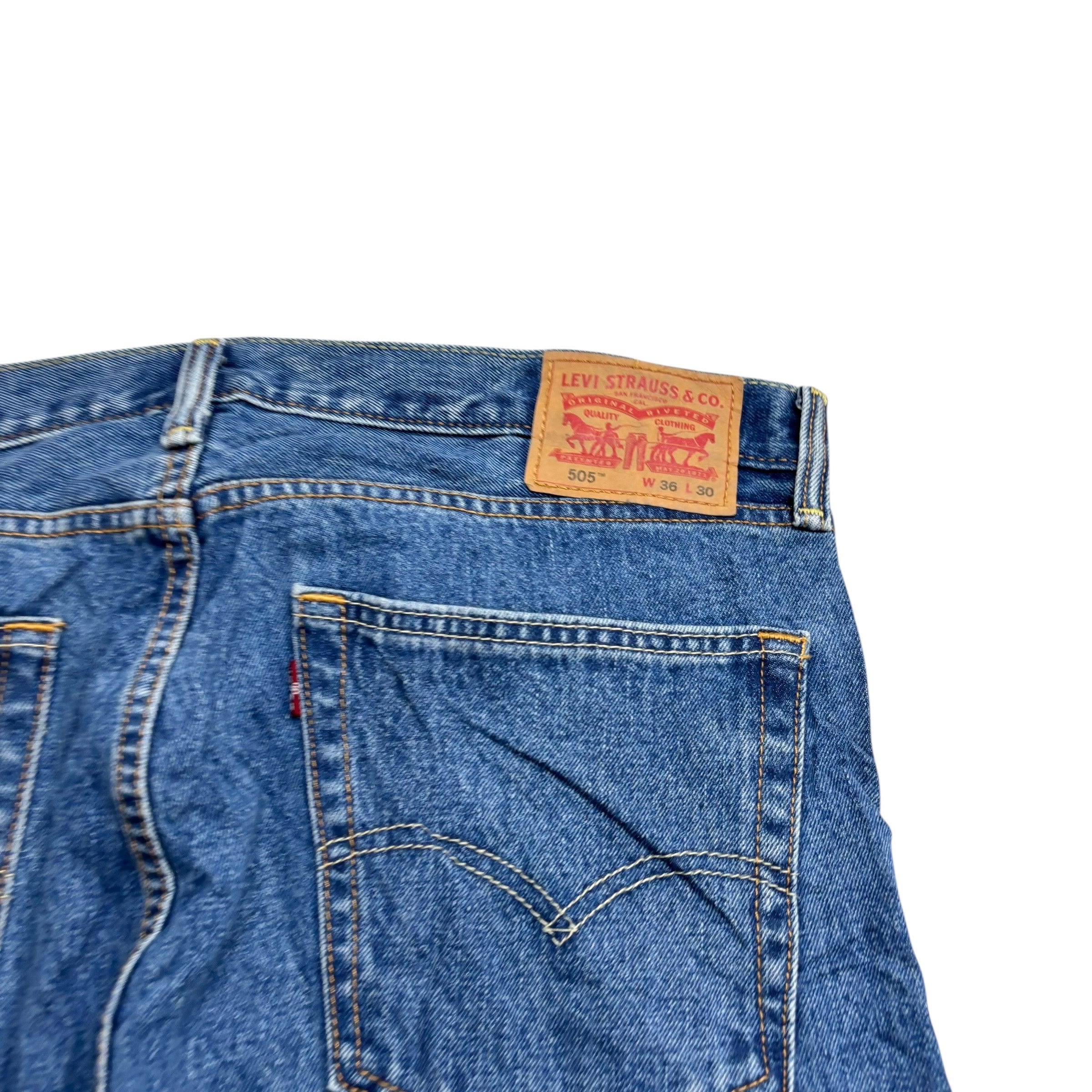 Levis 505 Jeans W36 L30 Mens Mid Blue Regular Straight Fit Denim (E)