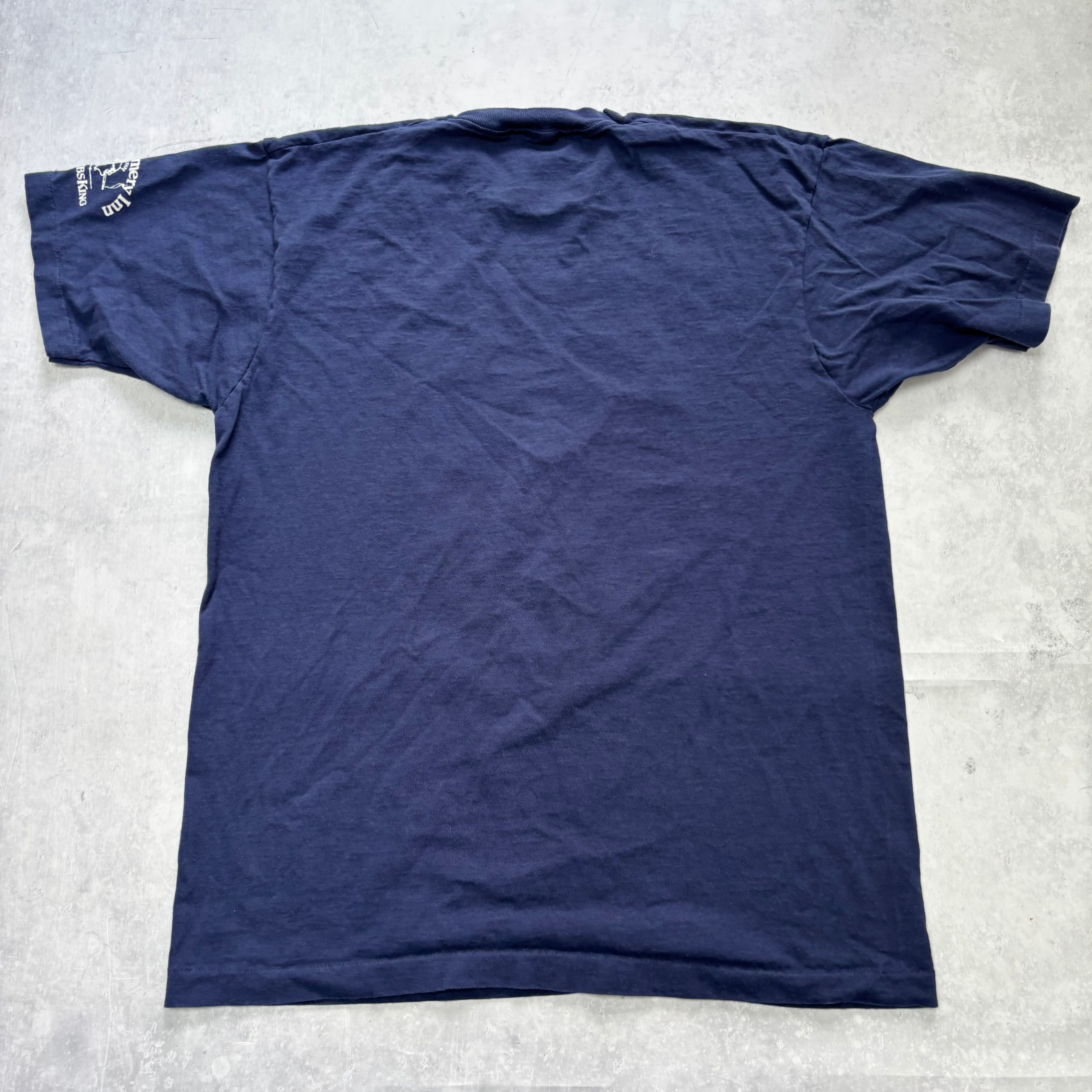 Vintage T Shirt Mens Large Navy Blue Single Stitch Graphic Print 90s USA (E)