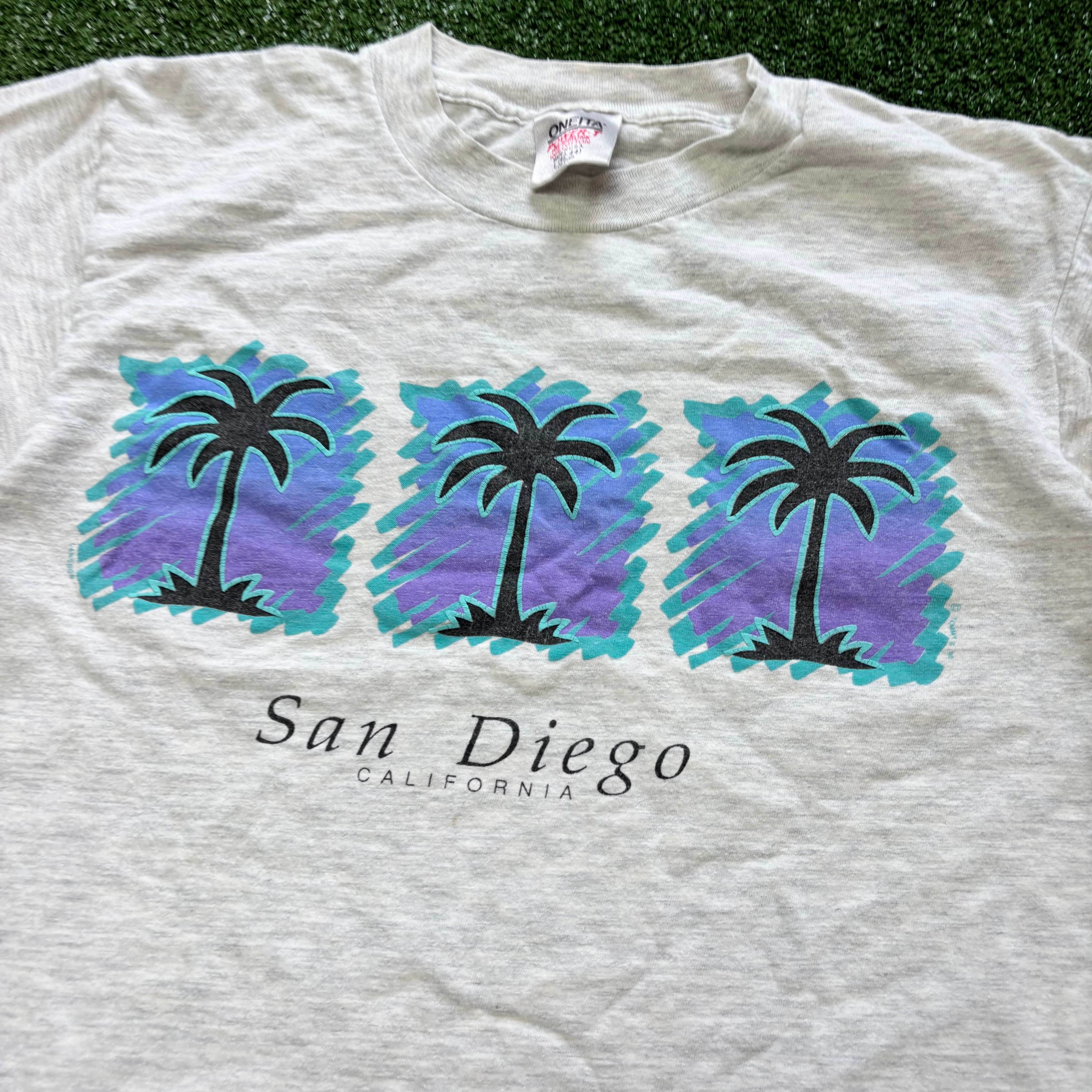 Vintage T Shirt Mens Small Grey Single Stitch Graphic Print 90s USA Tourist