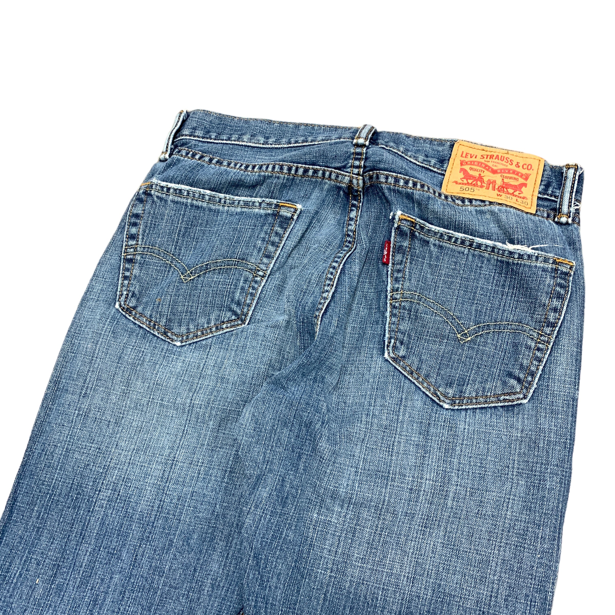 Levis 505 Jeans W30 L30 Mens Blue Vintage Regular Straight Fit Denim