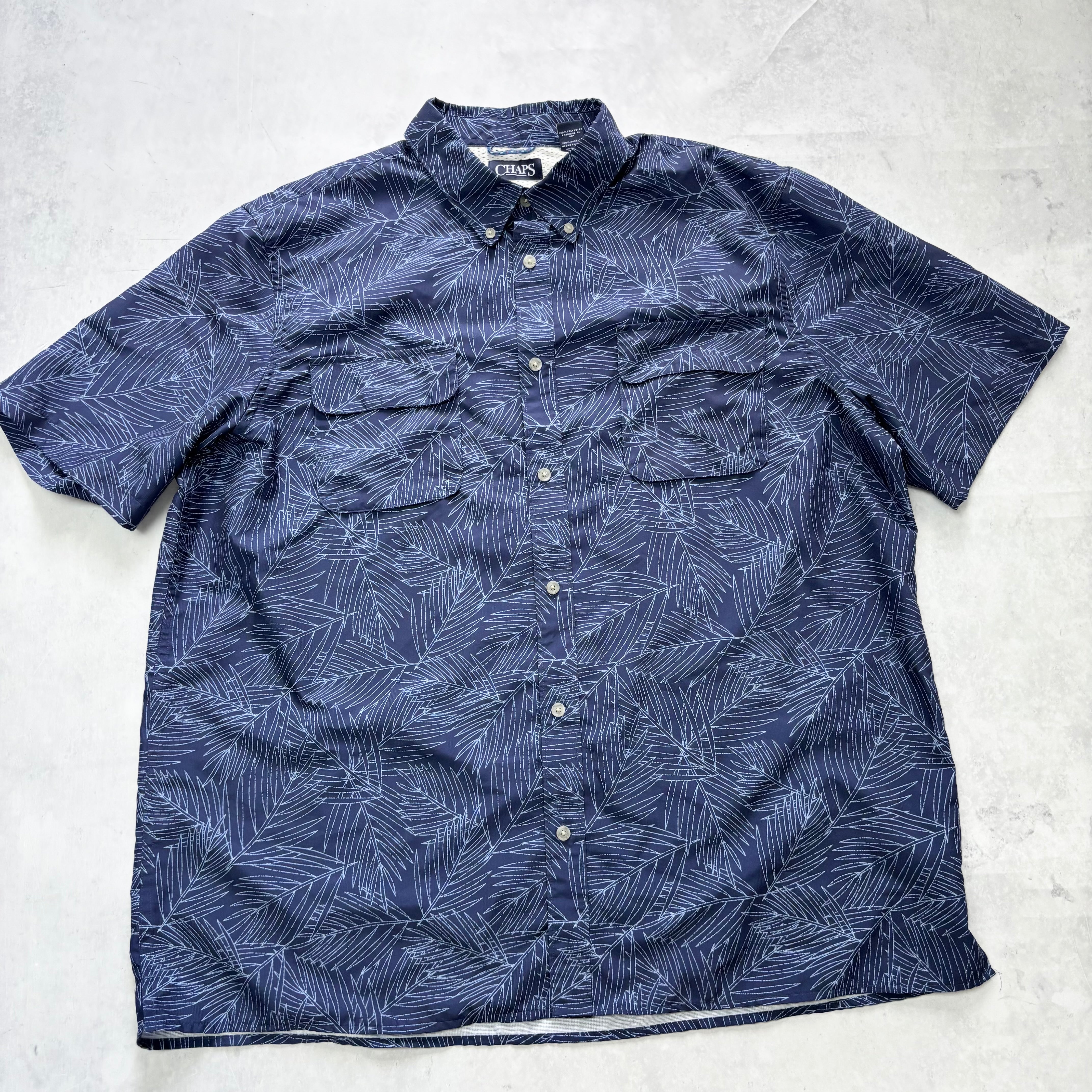 Chaps Shirt Mens XXL Blue Floral Short Sleeve Lightweight Polyester (E)
