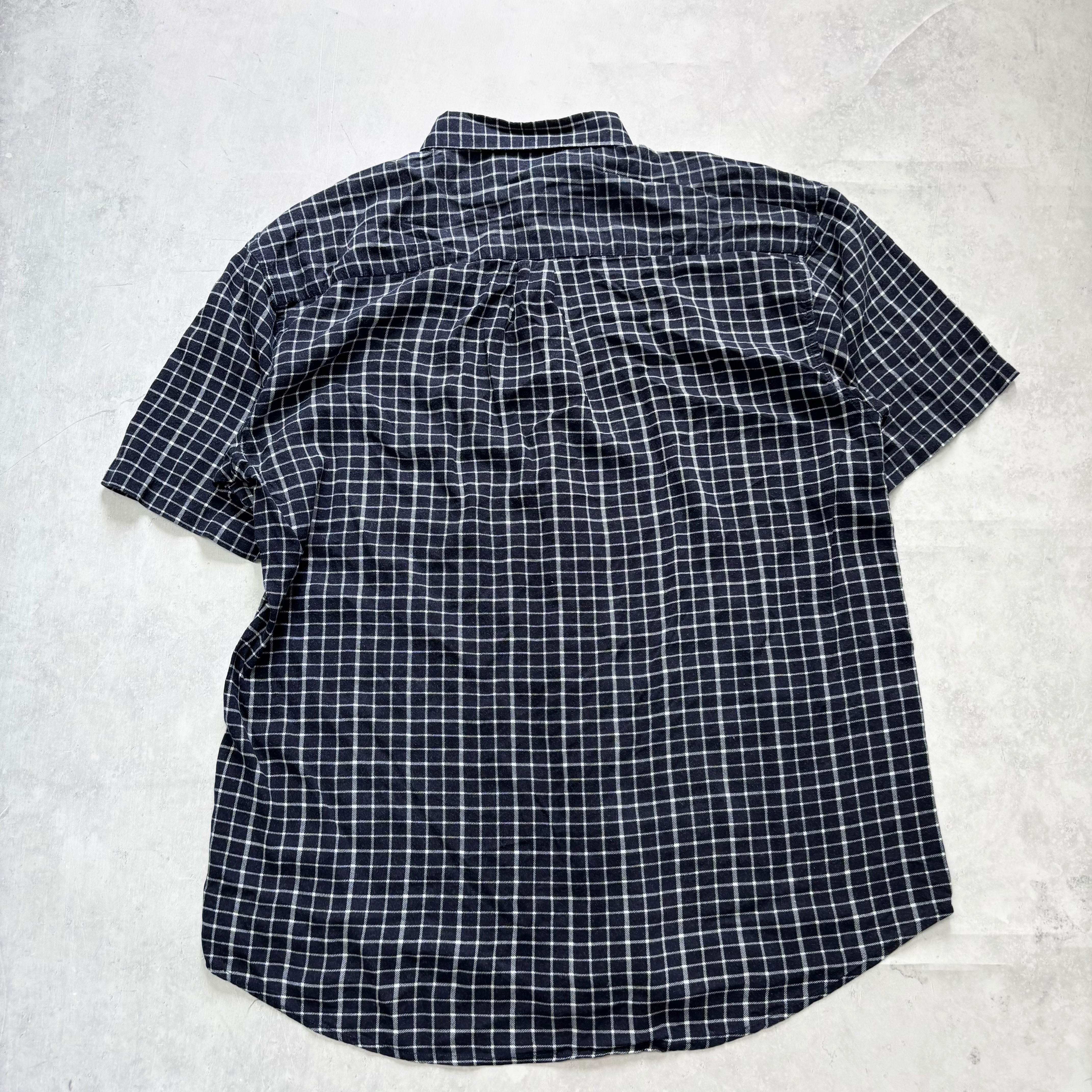 Vintage Shirt Mens Large Blue Checked Short Sleeve (E)