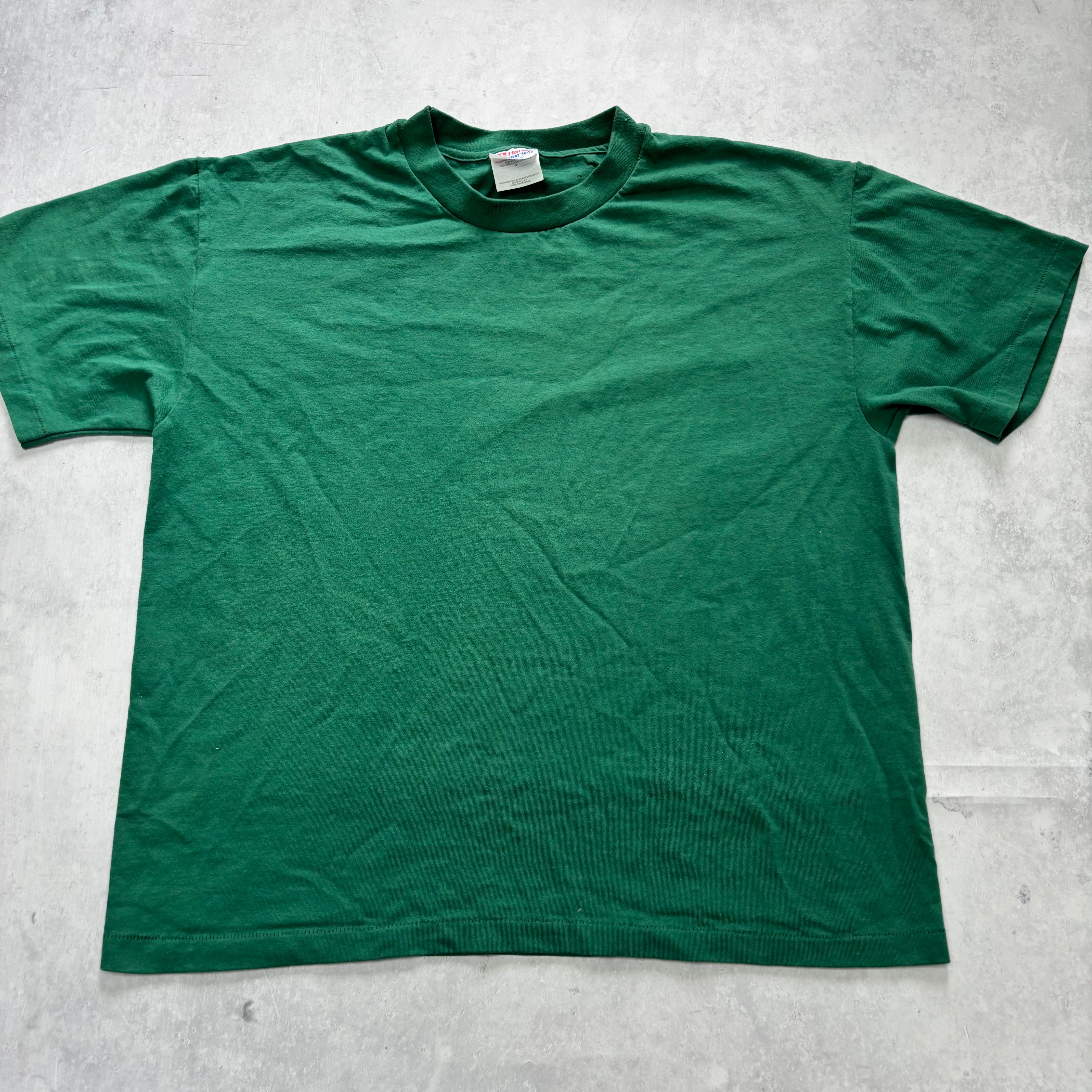 Vintage T Shirt Mens Small Green Single Stitch Plain Blank (F)