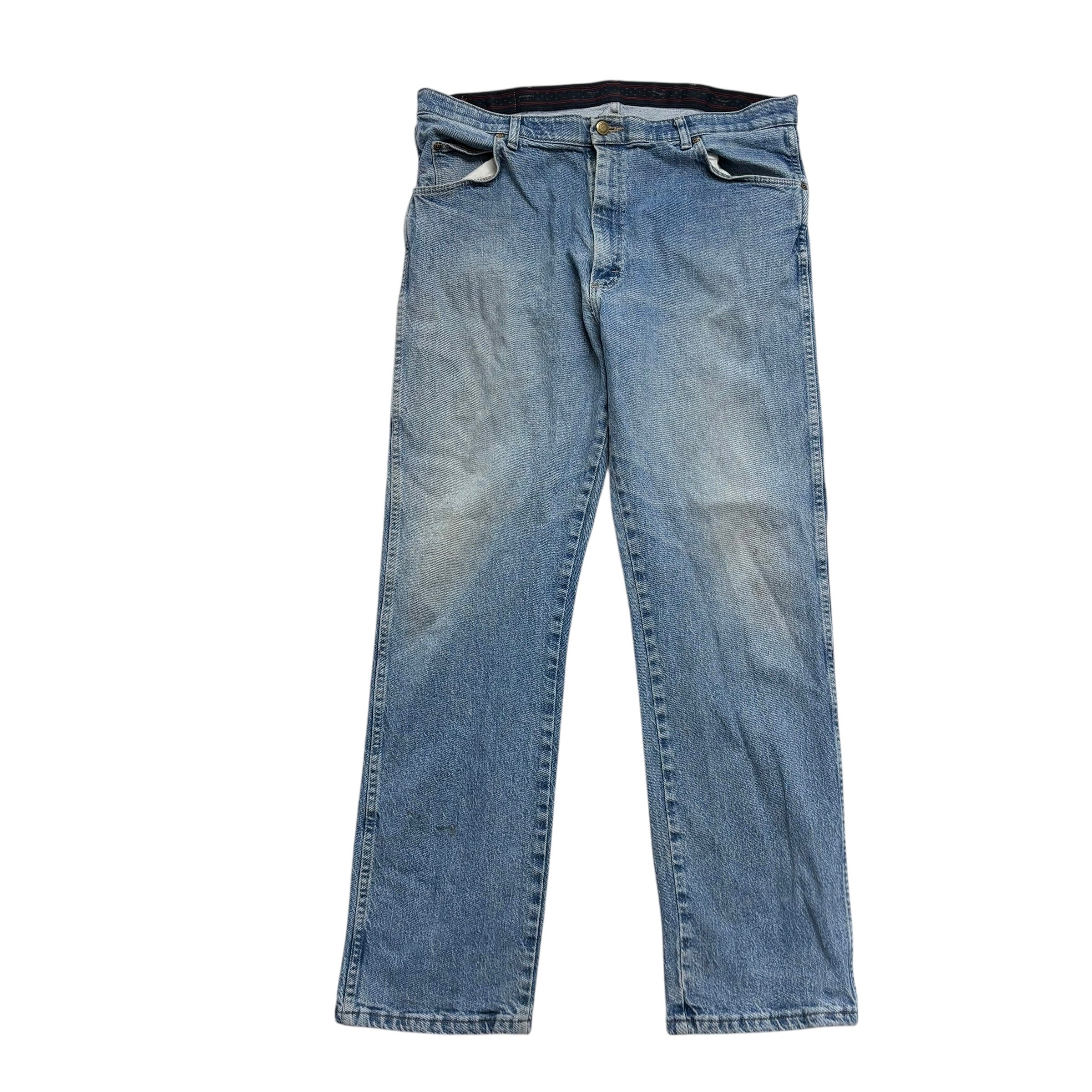 Wrangler Jeans W38 L32 Mens Light Blue Regular Straight Fit Stretch Denim (F)